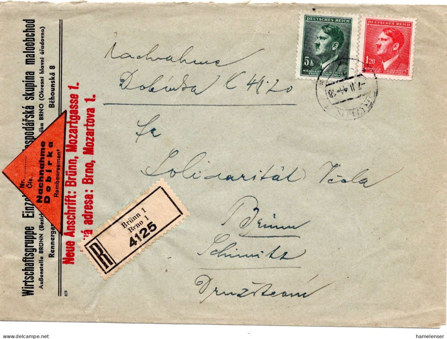 63280 - Deutsches Reich / Böhmen Und Mähren - 1941 - 5K Hitler MiF A OrtsR-NN-Bf BRUENN - Brieven En Documenten