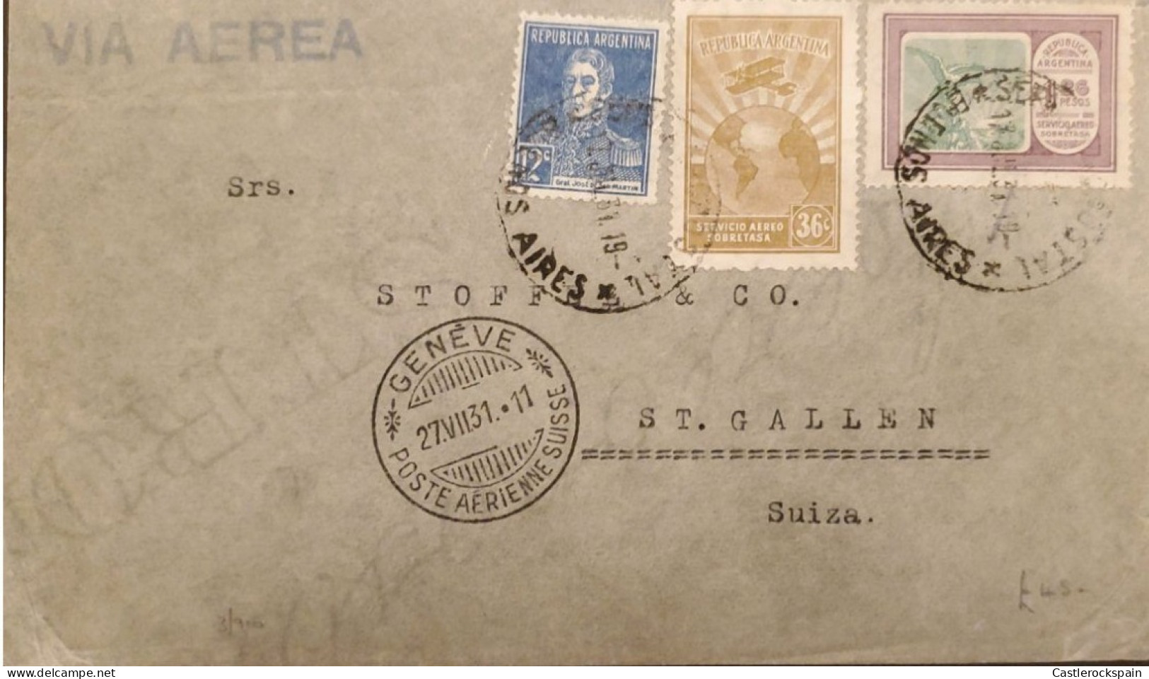 MI) 1931, ARGENTINA, FROM BUENOS AIRES TO SWITZERLAND, AIR MAIL, MULTIPLE STAMP, XF - Usati