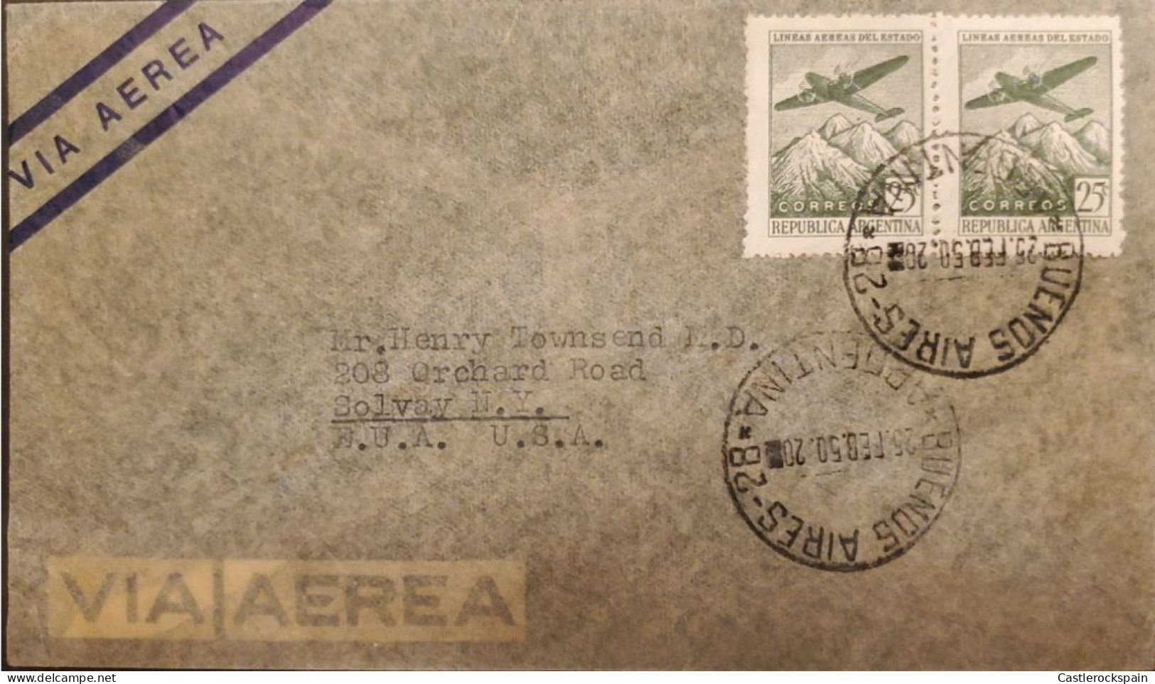 MI) 1950, ARGENTINA, BUENOS AIRES TO NEW YORK - UNITED STATES, AIR MAIL, STAMP STATE AIRLINES, XF - Oblitérés