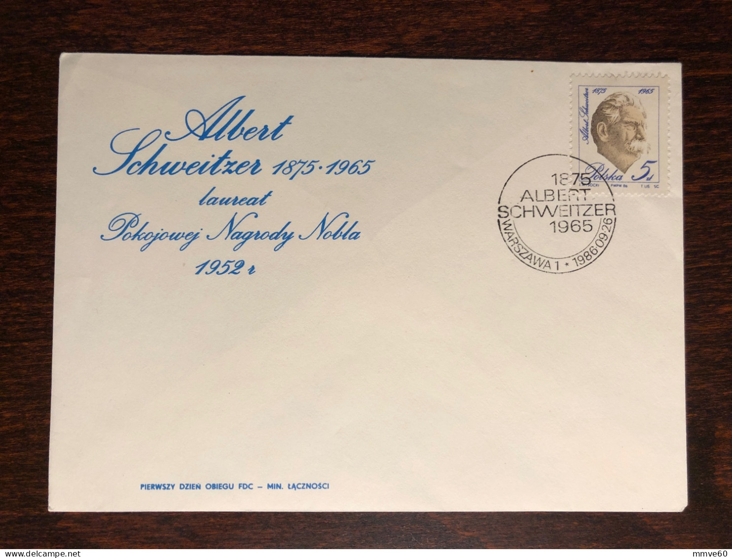 POLAND FDC COVER 1986 YEAR SCHWEITZER HEALTH MEDICINE STAMPS - FDC