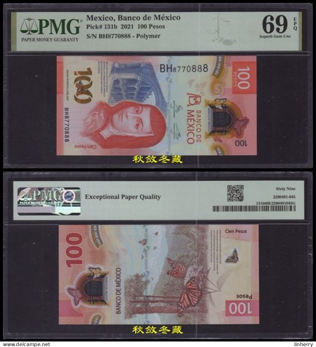 Mexico 100 Pesos (2021), Polymer, Lucky Number 888, PMG66-69 - Mexiko