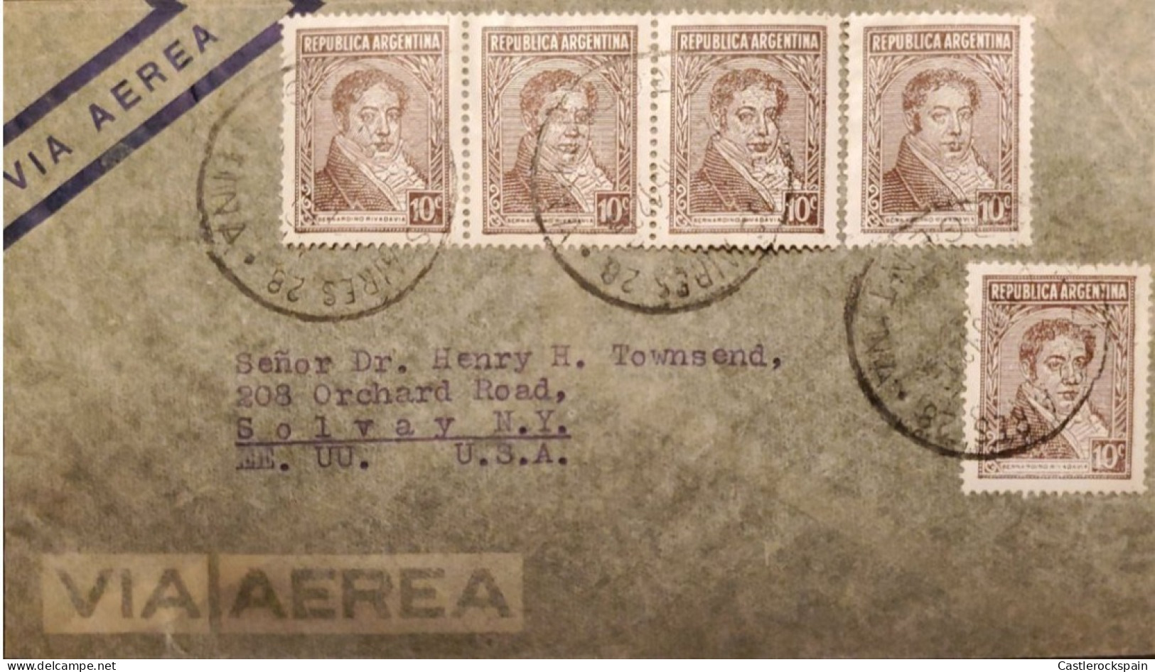 MI) 1951, ARGENTINA, FROM BUENOS AIRES TO NEW YORK - UNITED STATES, AIR MAIL, RIVADAVIA STAMPS, XF - Used Stamps