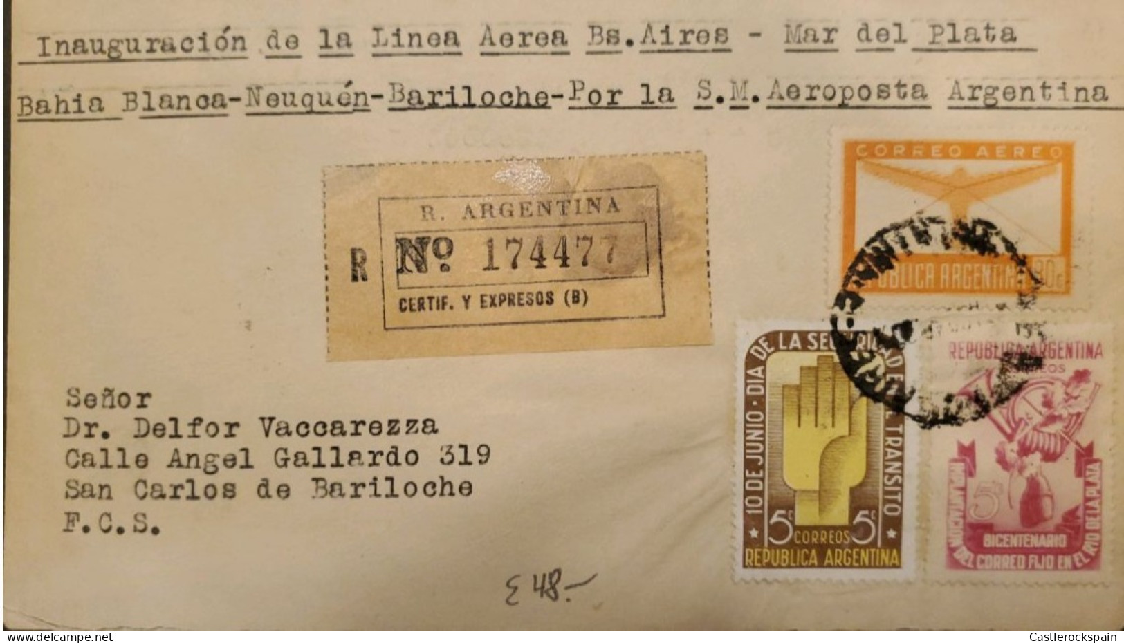 MI) 1948, ARGENTINA, FROM BUENOS AIRES, CANCELLATION SLOGAN INAUGURATION OF THE AIRLINE BUENOS AIRES - MAR DE PLATA - BA - Used Stamps