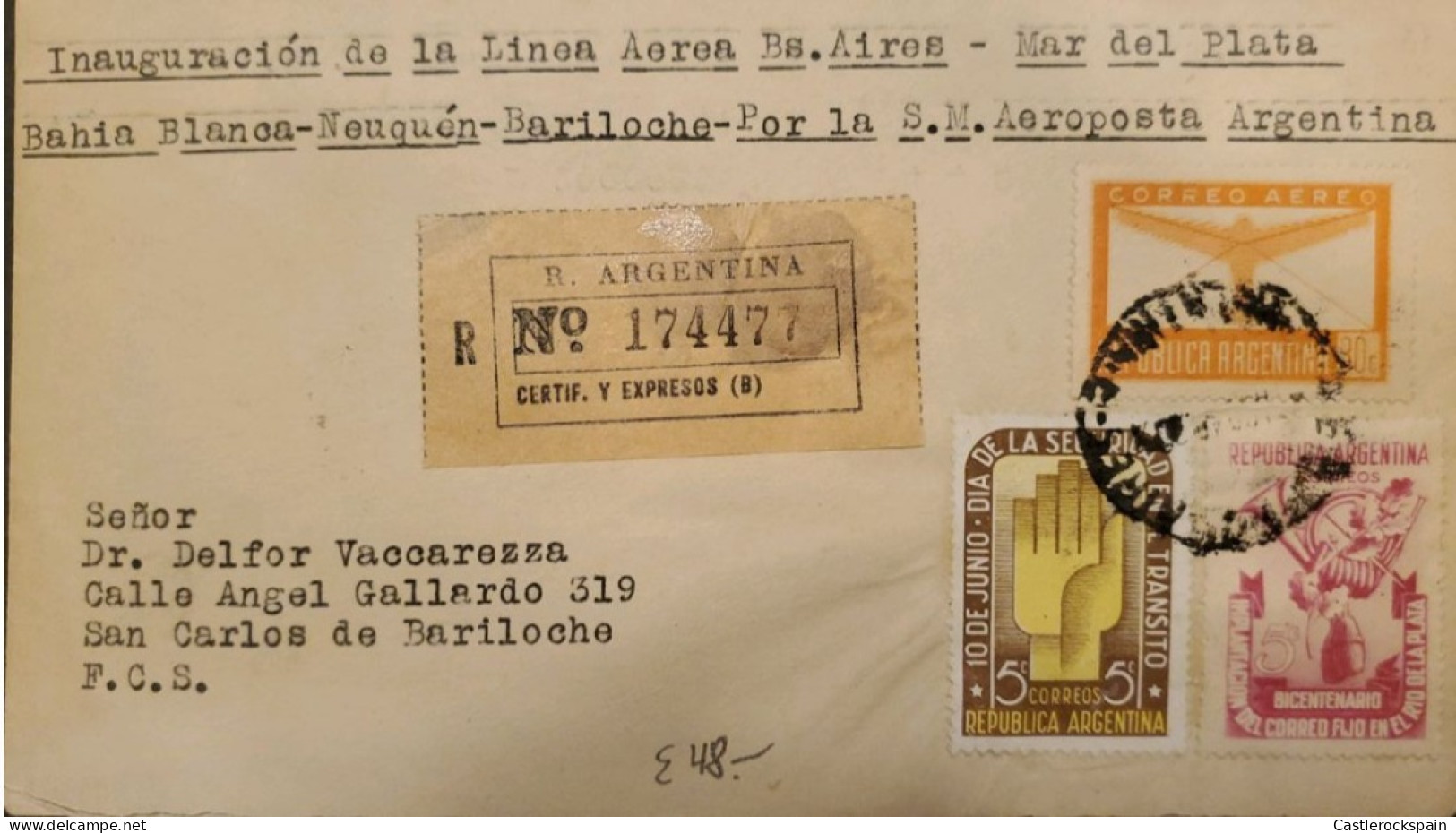 MI) 1948, ARGENTINA, FROM BUENOS AIRES, CANCELLATION SLOGAN INAUGURATION OF THE AIRLINE BUENOS AIRES - MAR DE PLATA - BA - Gebraucht
