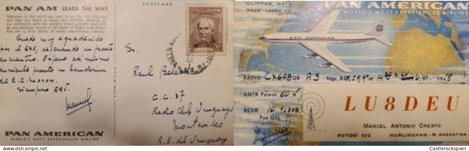 MI) 1958, ARGENTINA, PANAMERICAN, POSTCARD, FROM BUENOS AIRES TO MONTEVIDEO - URUGUAY, GUILLERMO BROWN, XF - Oblitérés