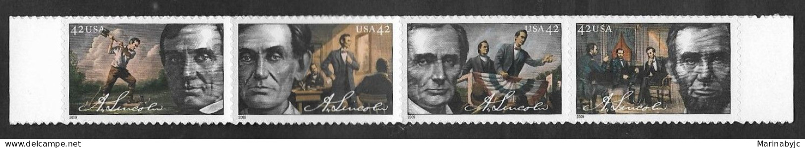 SE)2009 UNITED STATES, 2ND CENTENNIAL OF THE BIRTH OF ABRAHAM LINCOLN, 1809-1865. HORIZONTAL BAND, MNH - Ungebraucht