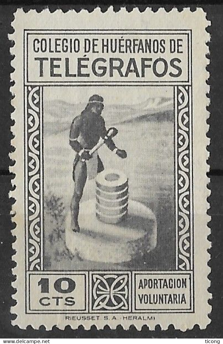 ESPAGNE TIMBRE TELEGRAPHE - COLEGIO DE HUERFANOS DE TELEGRAFOS APORTACION VOLUNTARIA, TIMBRE NEUF EMIS SANS GOMME - Telegrafen
