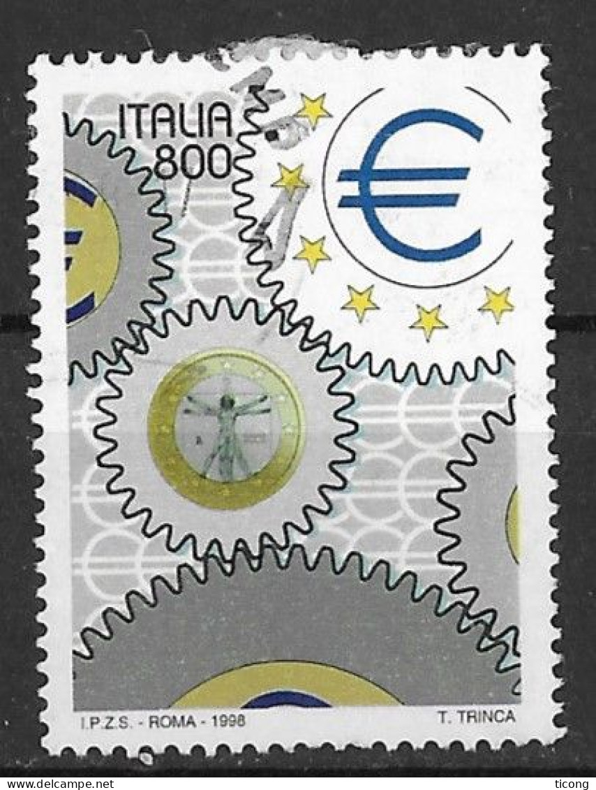 ITALIE JOURNEE DE L EUROPE, LA LIRE ET L EURO, TIMBRE DE 1998 EN OBLITERATION RONDE, VOIR LE SCANNER - 1991-00: Usati