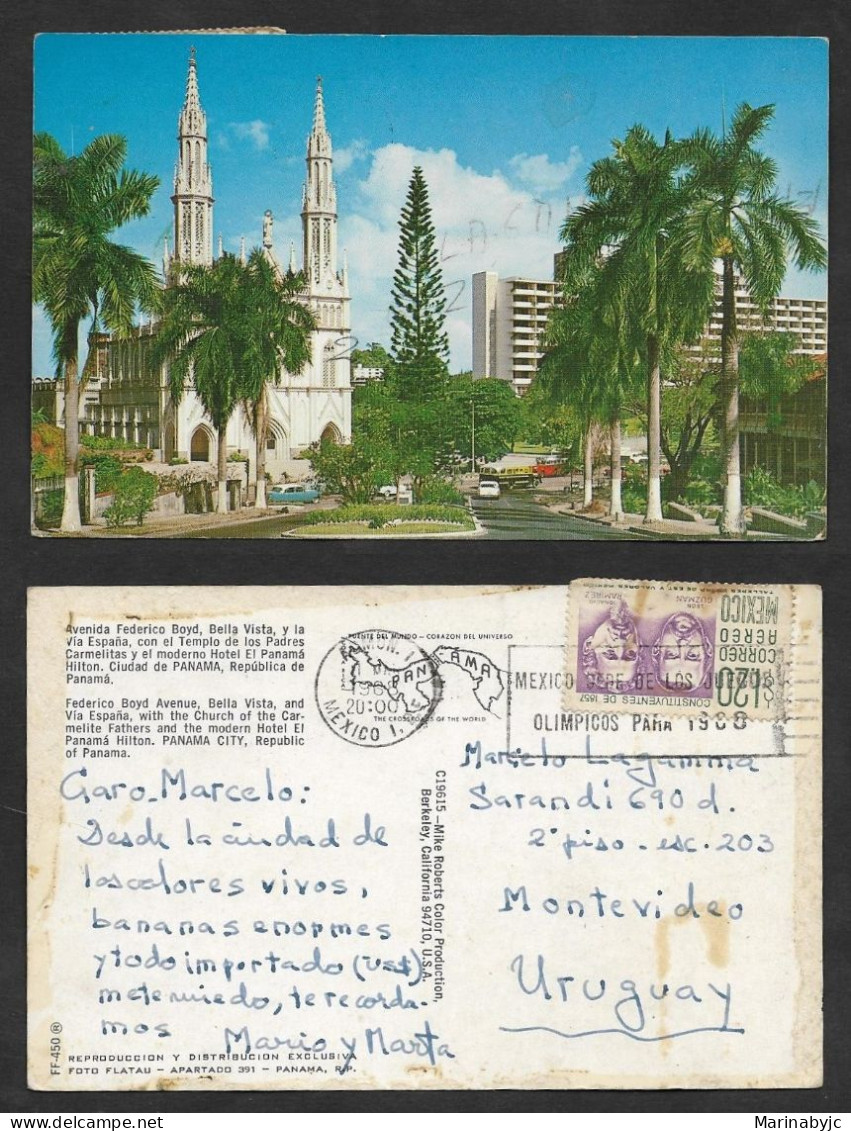 SE)1968 MEXICO  POSTCARD AVENIDA FEDERICO BOYD, BELLA VISTA AND VÍA ESPAÑA, PANAMA CITY, CENTENARY OF THE CONSTITUTION I - Mexico