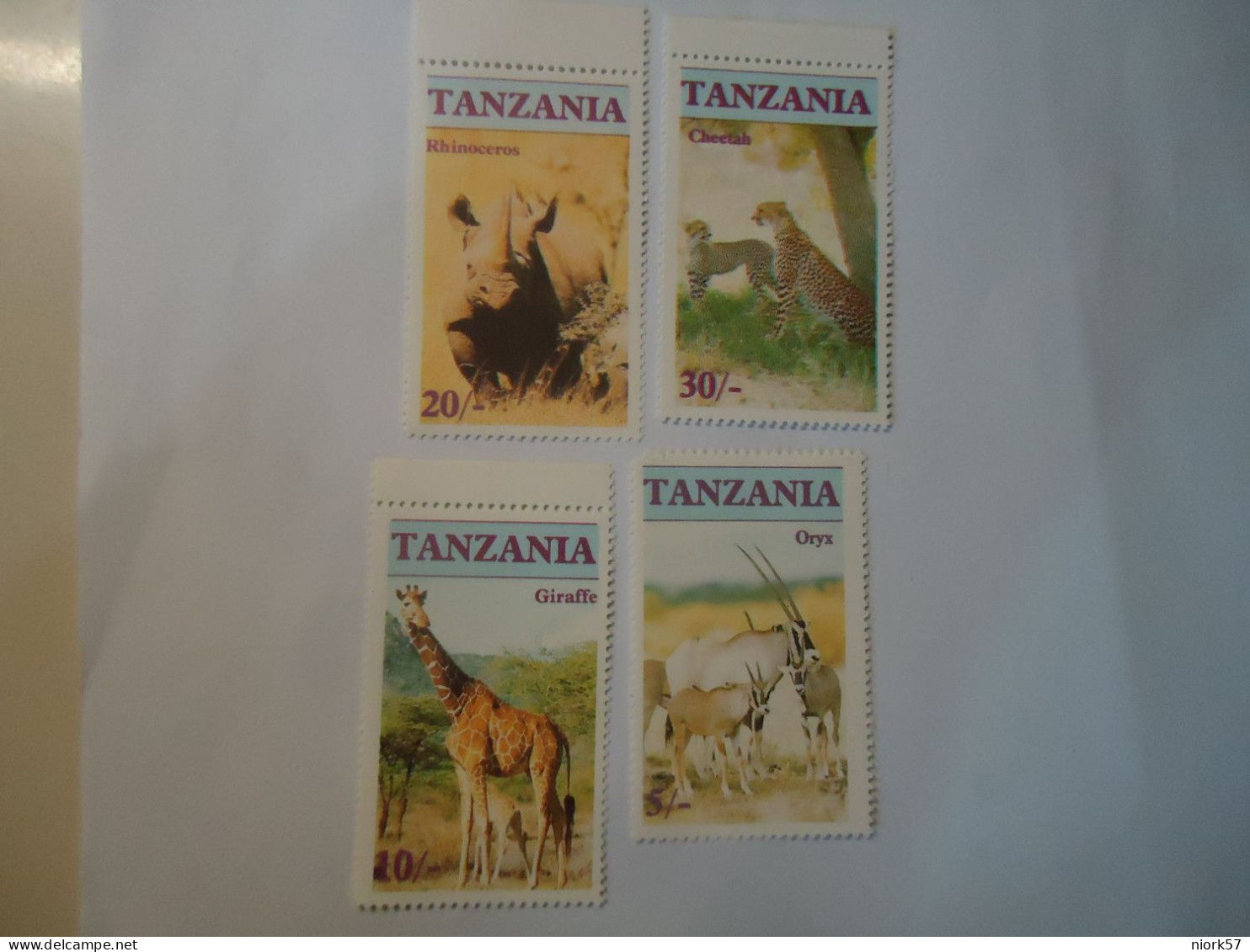 TANZANIA  MNH 4 STAMPS  ANIMALS RHINOCEROS TIGER GIRAFFE - Rhinozerosse