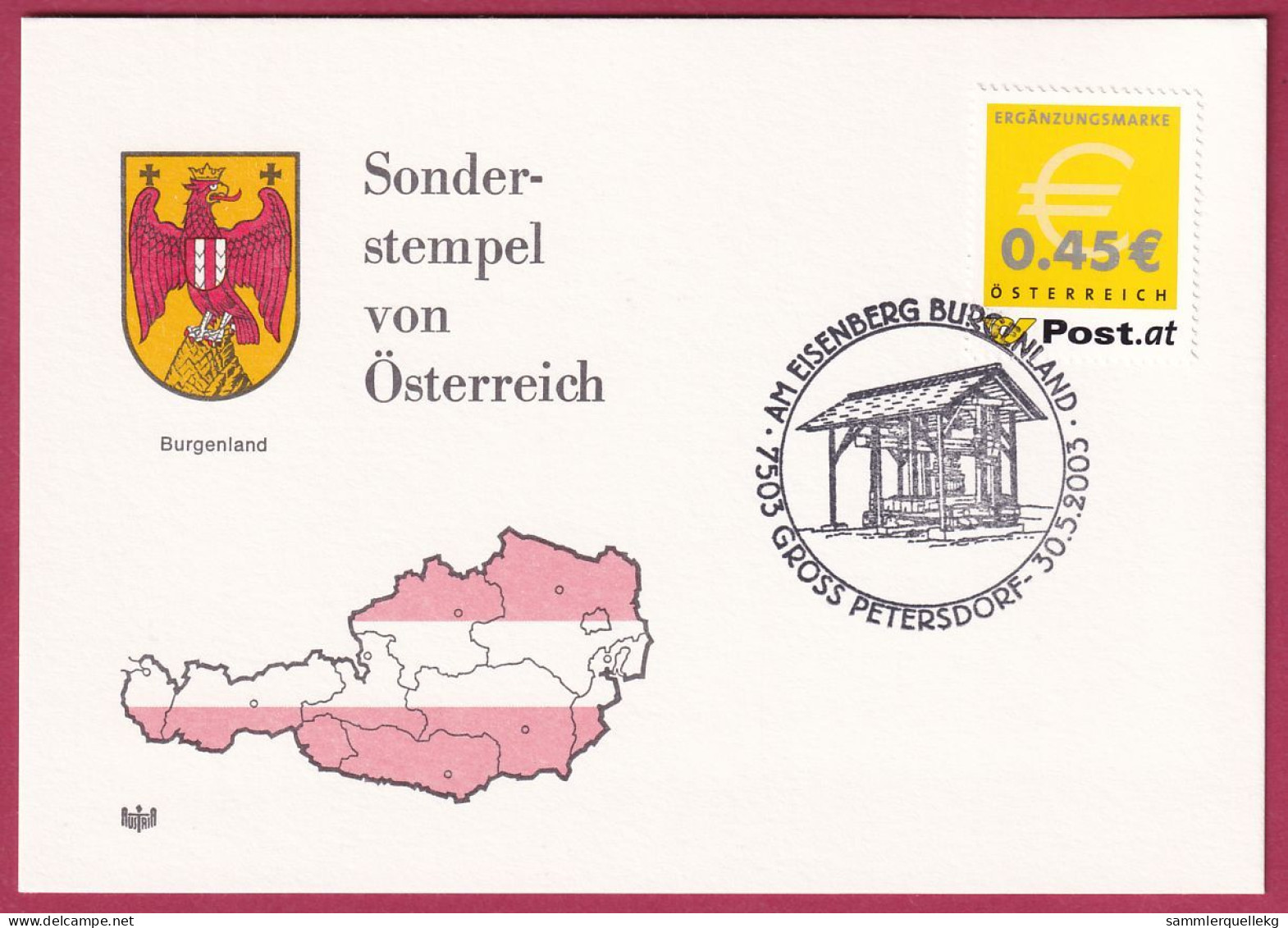 Österreich MNr. 2402 Sonderstempel  30. 5. 2003, Großpetersdorf Am Eisenberg - Brieven En Documenten