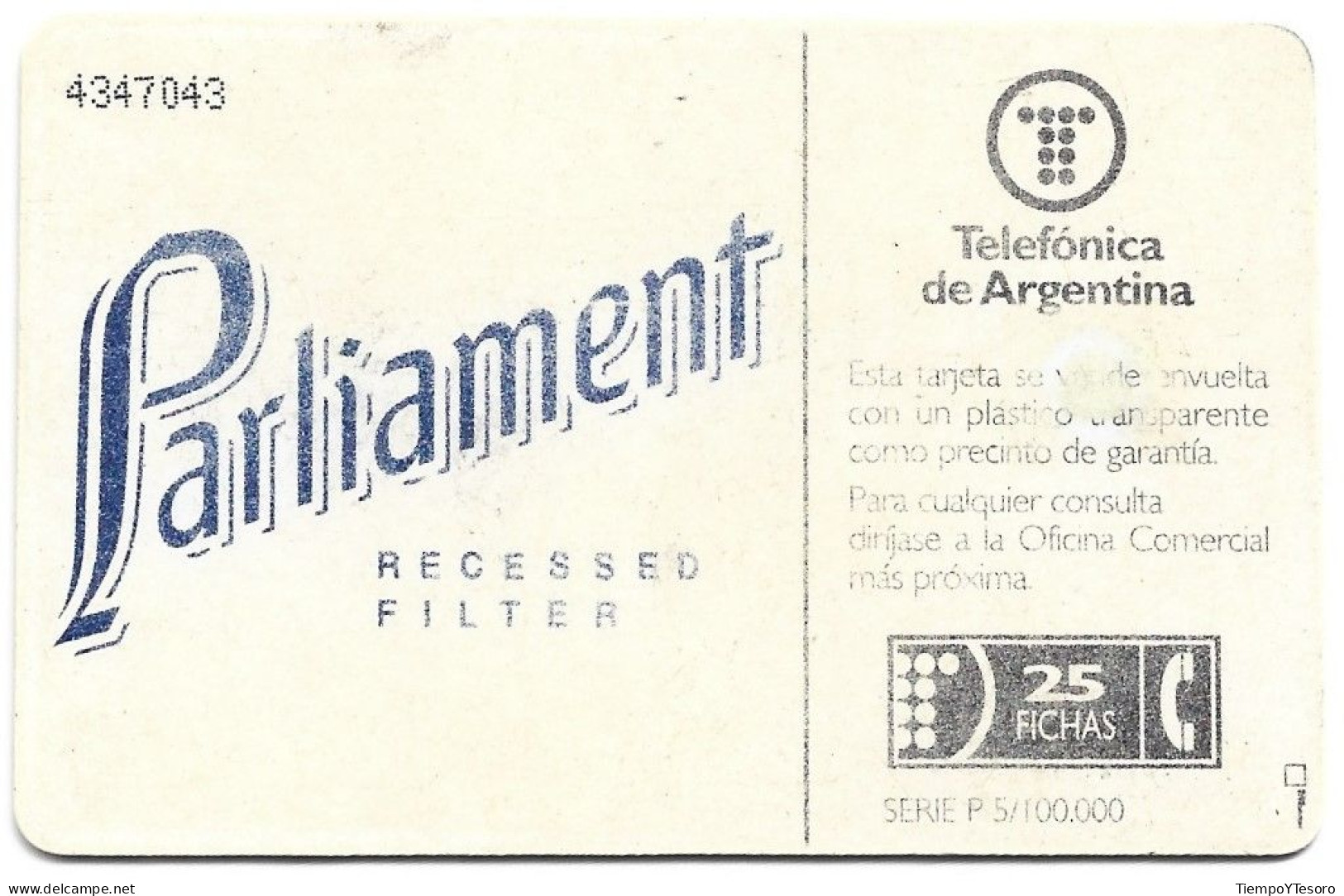 Phonecard - Parliament, N°1348 - Publicité