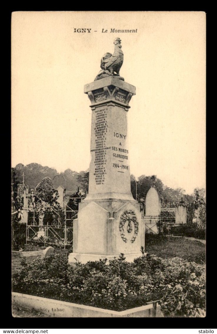 91 - IGNY - LE MONUMENT AUX MORTS - COQ - Igny