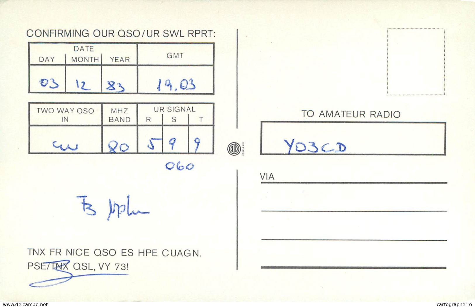 QSL Card Yugoslavia Amateur Radio Station YU3DKP 1983 YO3CD - Radio Amatoriale