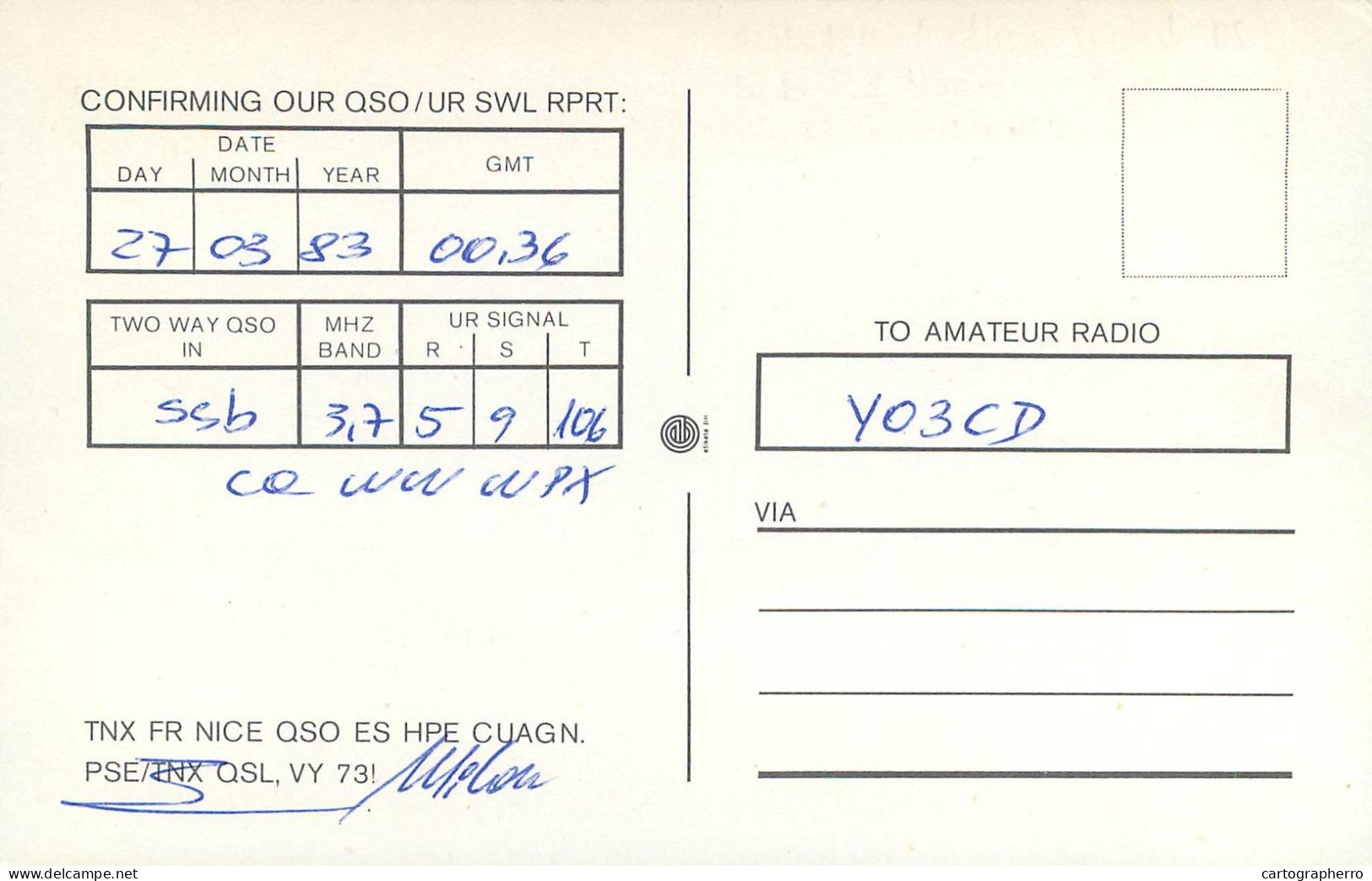 QSL Card Yugoslavia Amateur Radio Station YU3DKP 1983 YO3CD - Amateurfunk