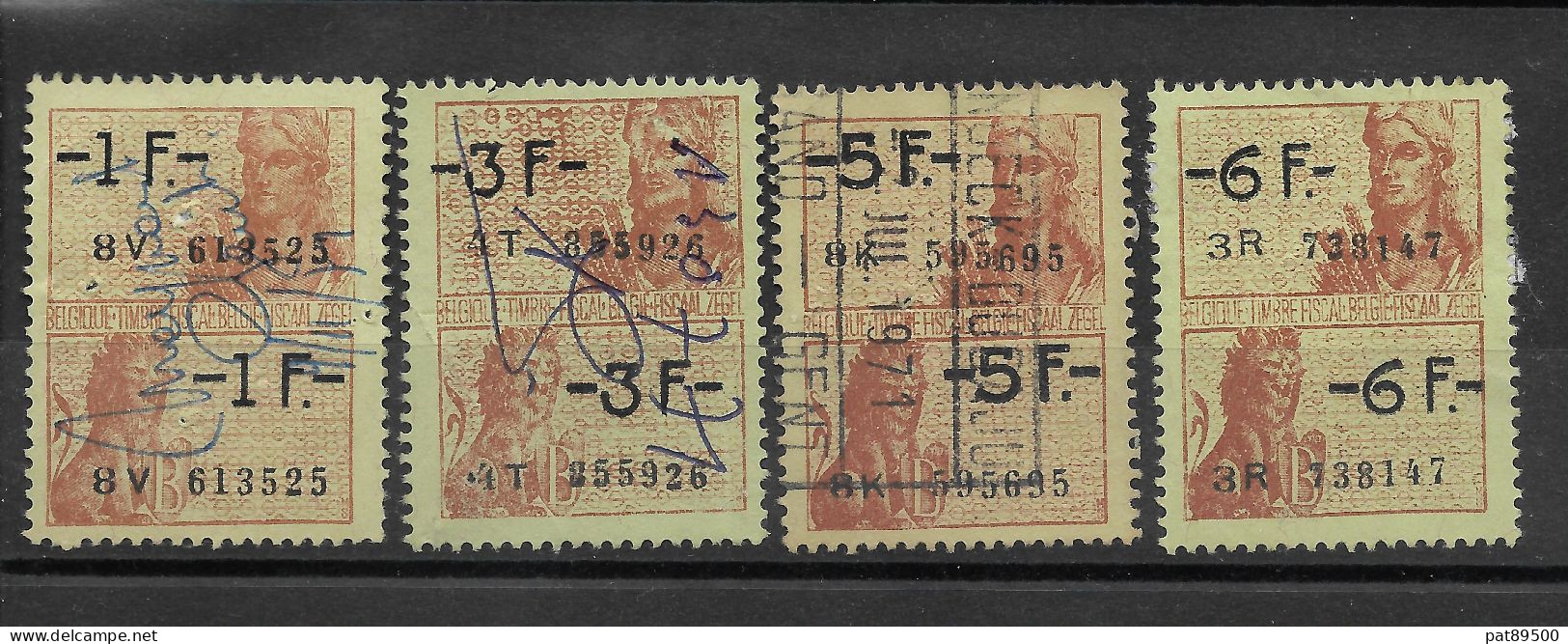 BELGIQUE / FISCAUX / EFFETS De COMMERCE / Lot De 4 Timbres Oblitérés:  1 Franc, 3 Francs, 5 Francs Et 6 Francs (rares) - Stamps