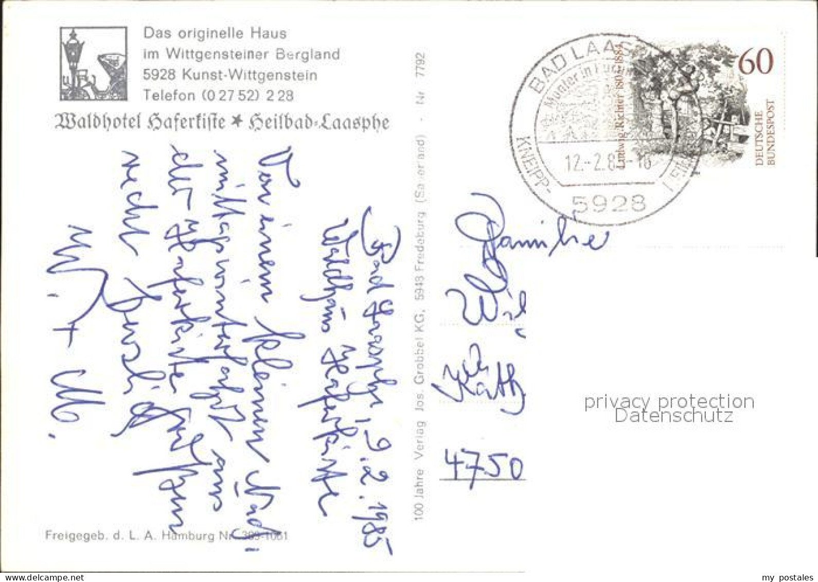 72263459 Kunst-Wittgenstein Fliegeraufnahme Waldhotel Haferliste  Heilbad-Laasph - Bad Laasphe