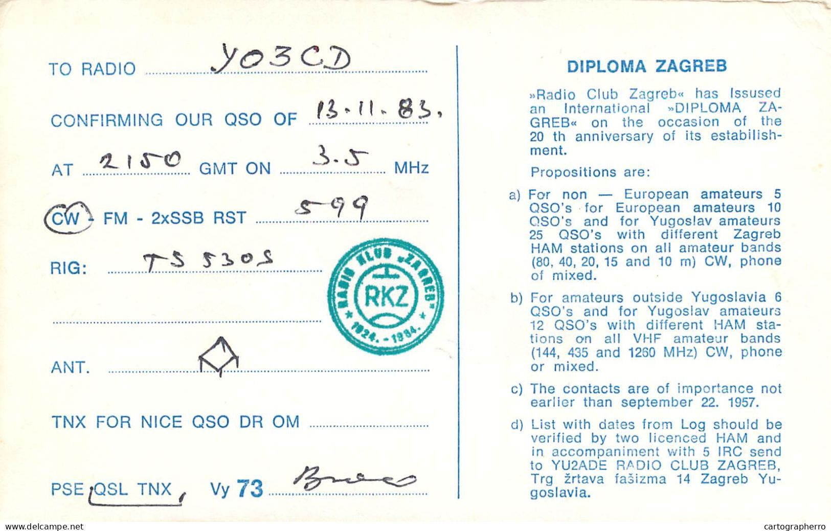 QSL Card Yugoslavia Amateur Radio Station YU2RJZ YU2HO Draganici - Amateurfunk