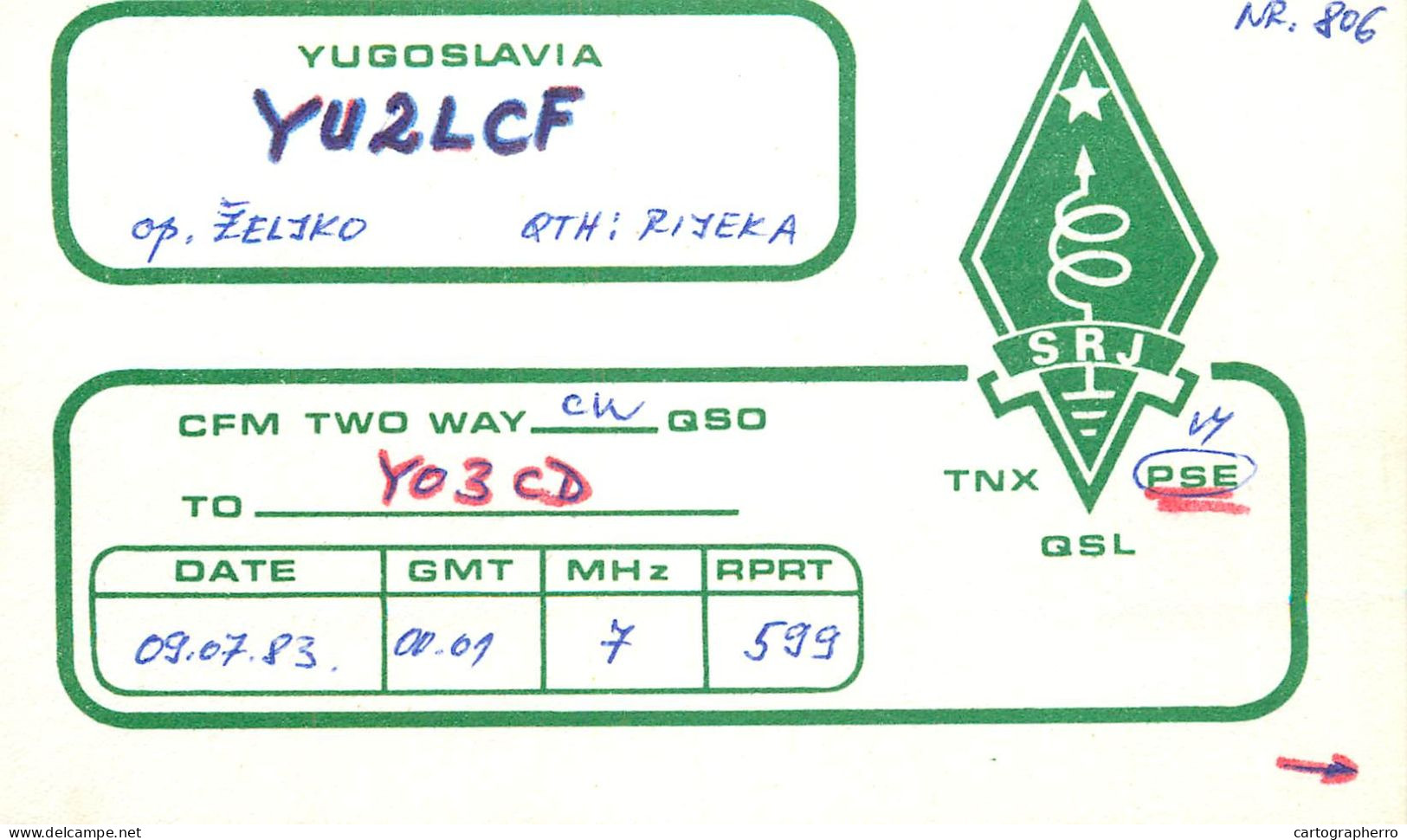 QSL Card Yugoslavia Amateur Radio Station YU2LCF Y03CD Zejik - Radio Amatoriale