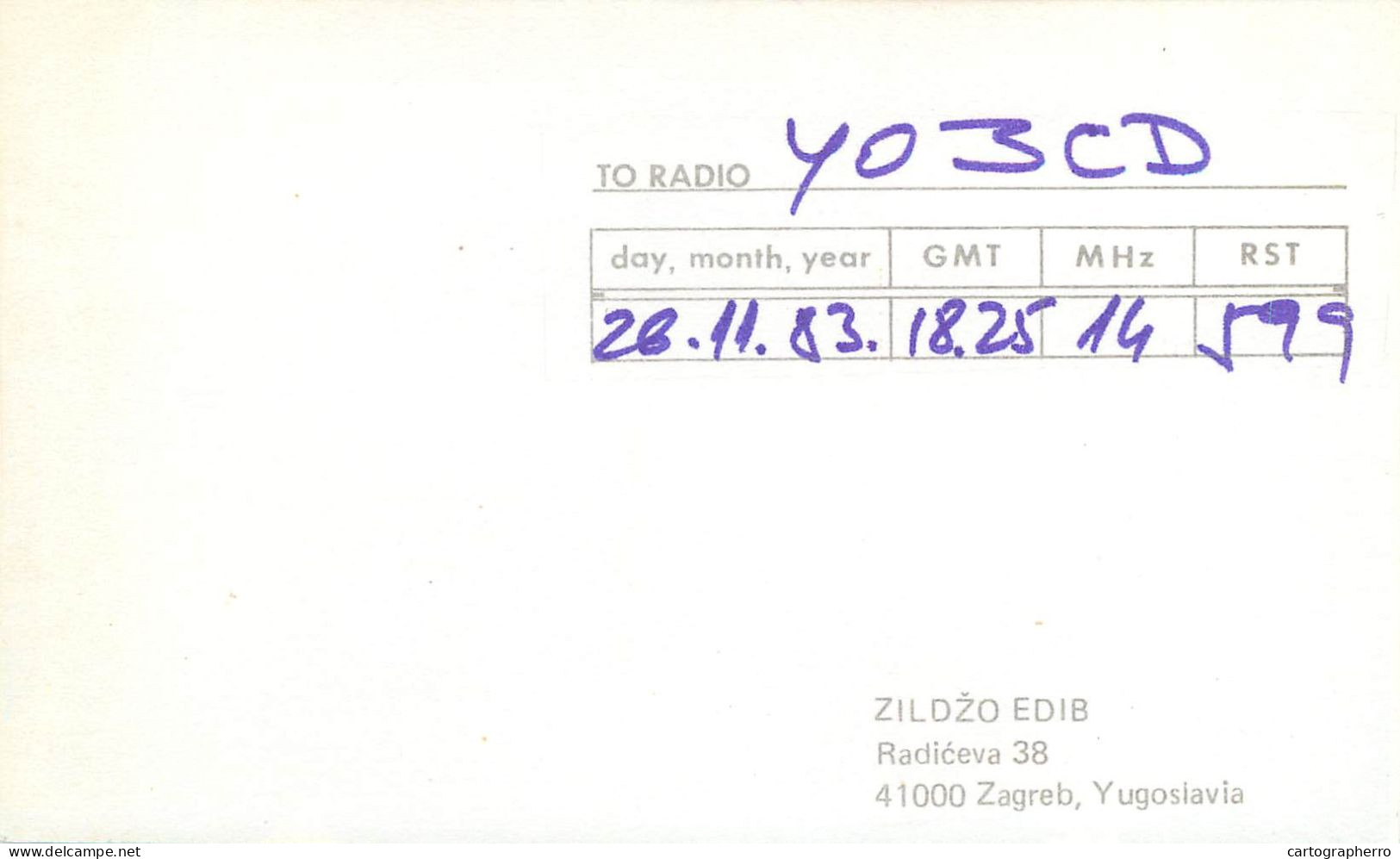 QSL Card Yugoslavia Amateur Radio Station YU2AW Y03CD - Amateurfunk