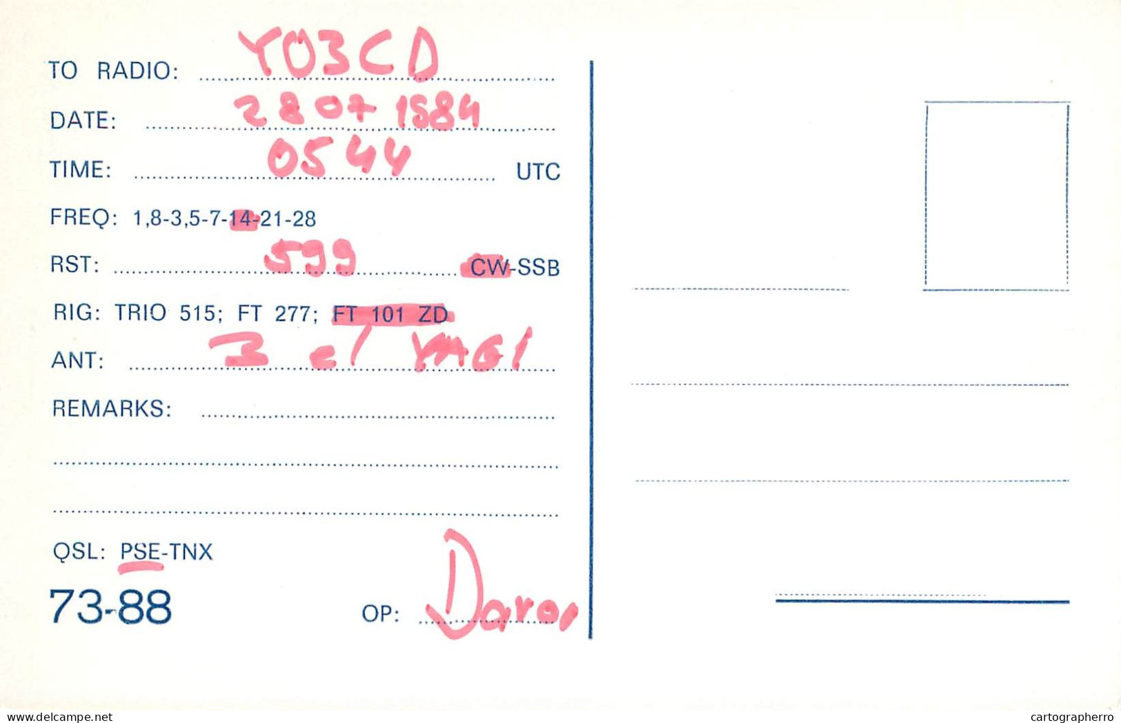 QSL Card Yugoslavia Amateur Radio Station YU2AAU Y03CD Daroi - Radio Amateur