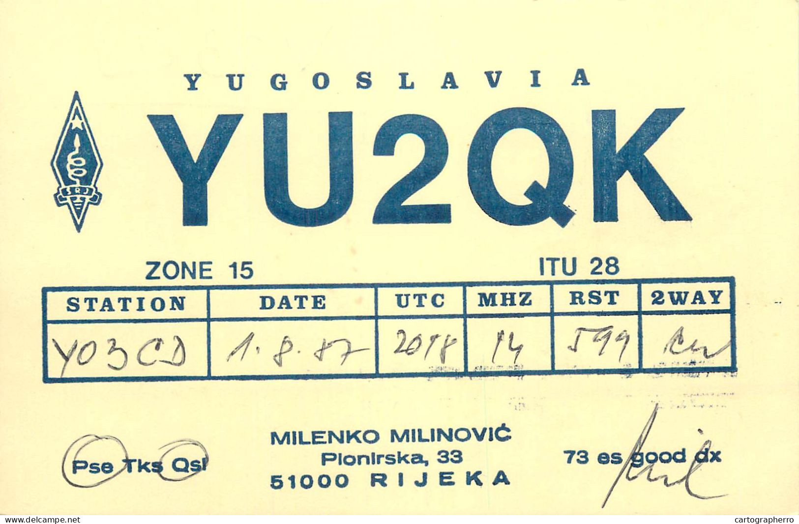 QSL Card Yugoslavia Amateur Radio Station YU2QK Y03CD - Radio Amateur