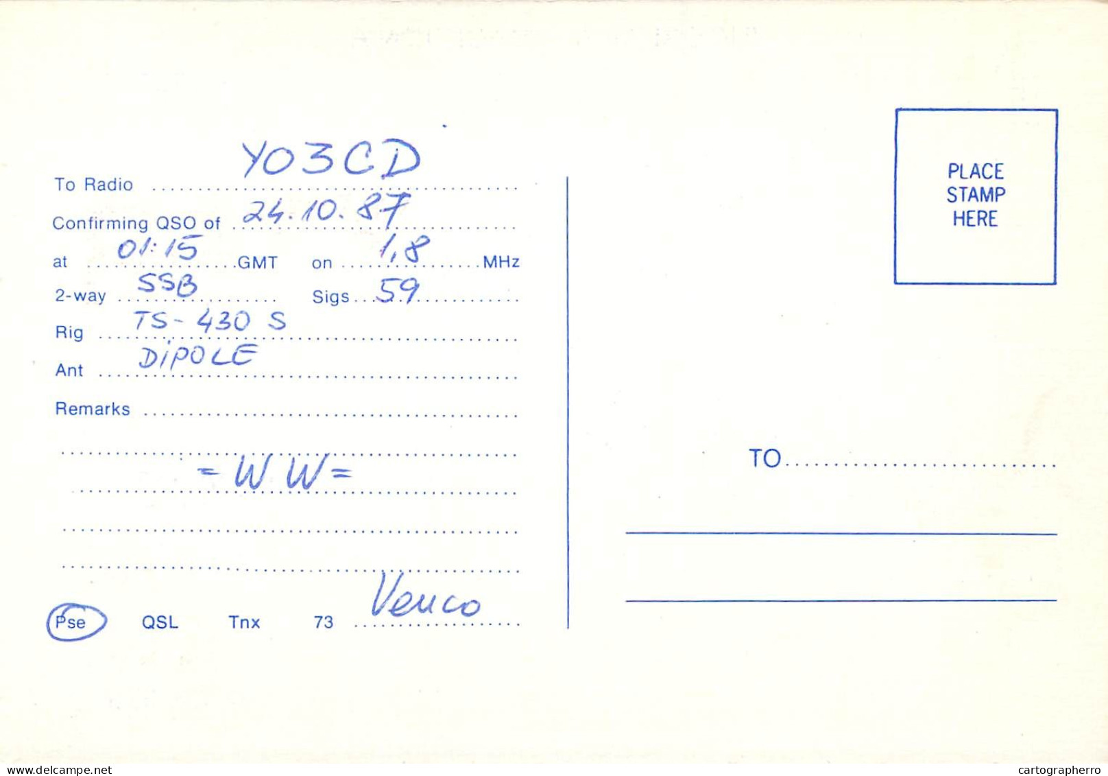 QSL Card Yugoslavia Amateur Radio Station YT5R Y03CD Venco - Radio Amateur