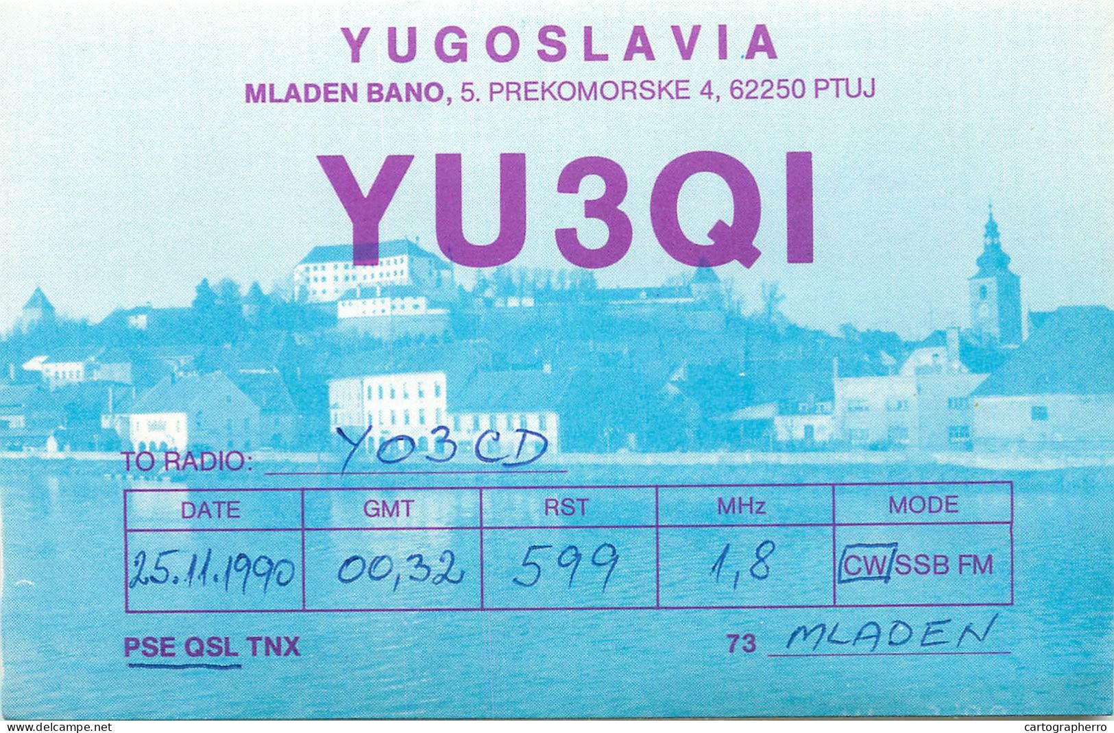 QSL Card Yugoslavia Amateur Radio Station YU3QI Y03CD Mladen - Radio Amateur