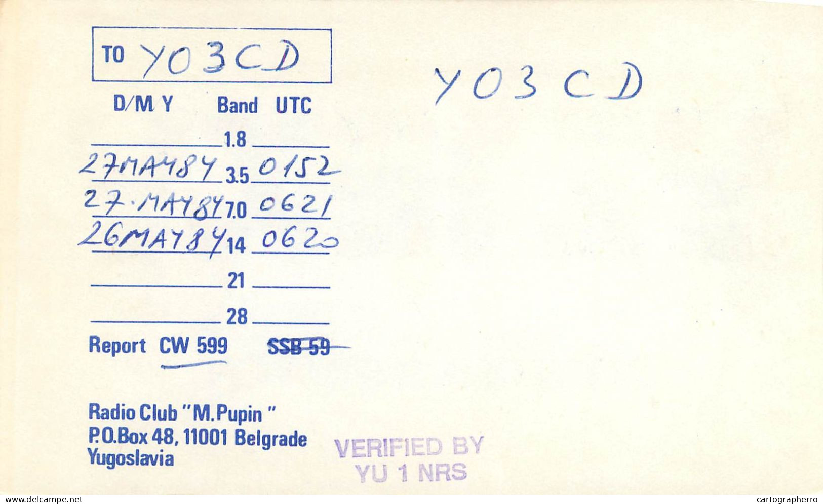 QSL Card Yugoslavia Amateur Radio Station YZ1EXU Y03CD - Radio Amateur