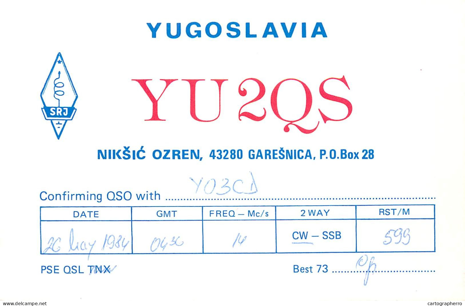 QSL Card Yugoslavia Amateur Radio Station YU2QS Y03CD Radovan Nesic - Radio Amateur