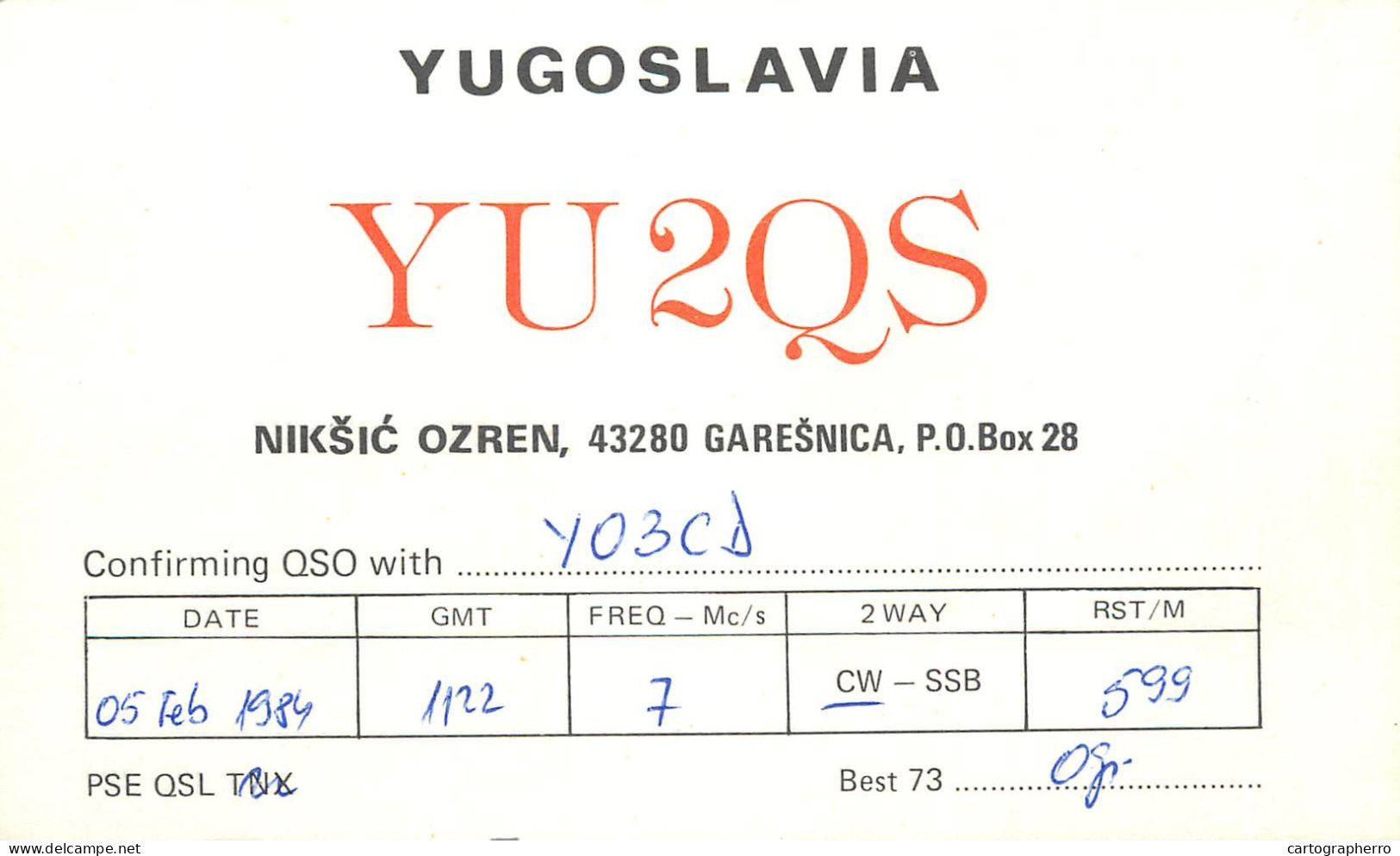 QSL Card Yugoslavia Amateur Radio Station YU2QS Y03CD Ogi - Radio Amateur