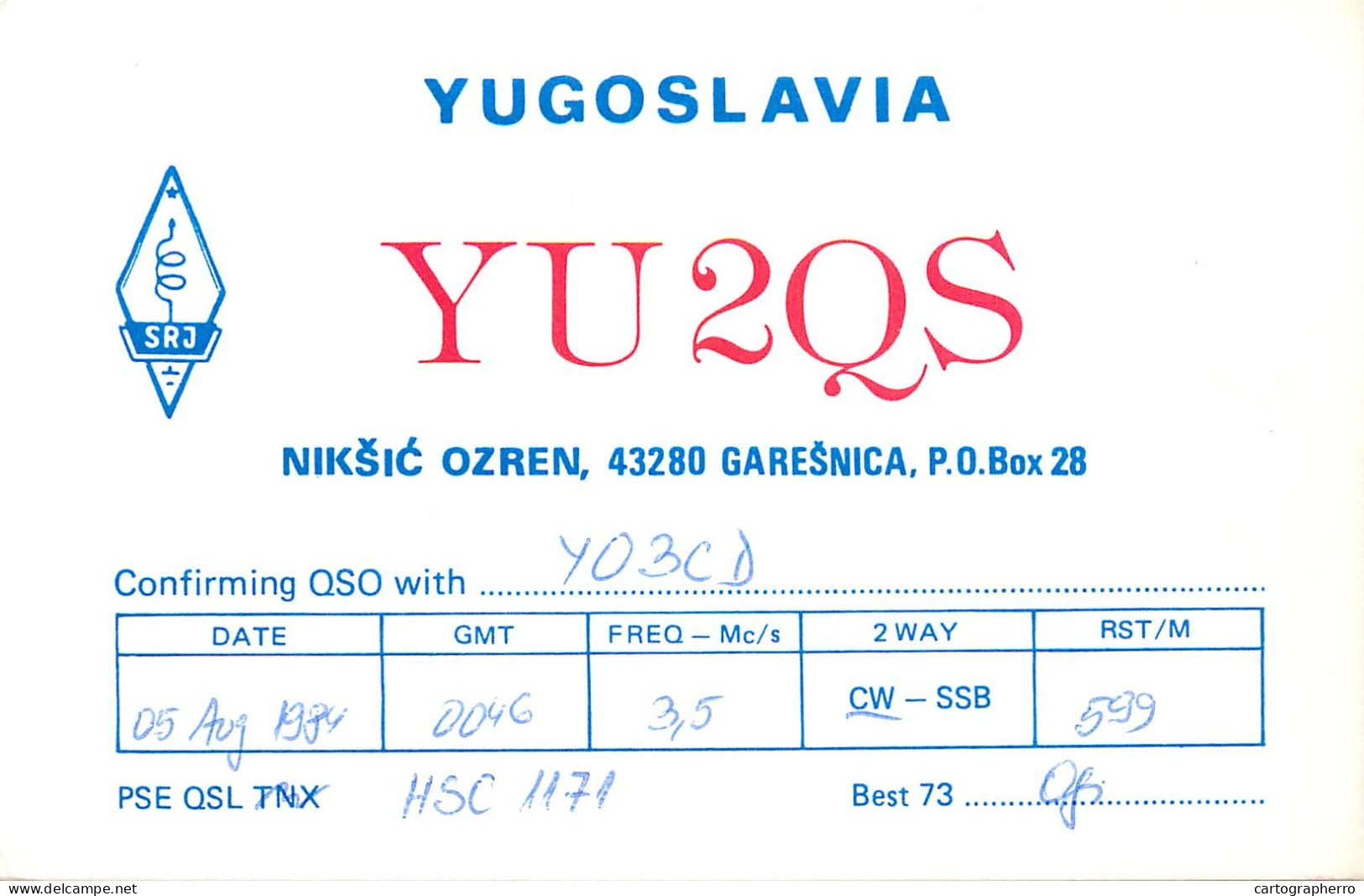 QSL Card Yugoslavia Amateur Radio Station YU2QS Y03CD Ogi - Radio Amateur