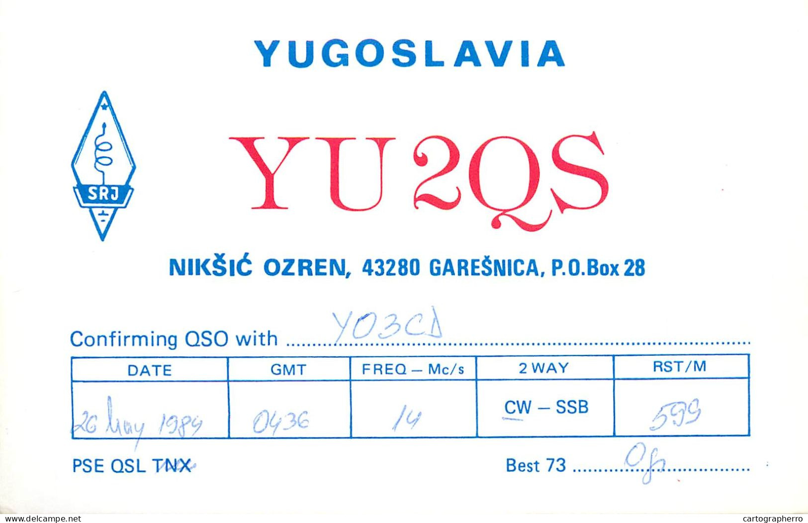 QSL Card Yugoslavia Amateur Radio Station YU2QS Y03CD Ogi - Radio Amateur