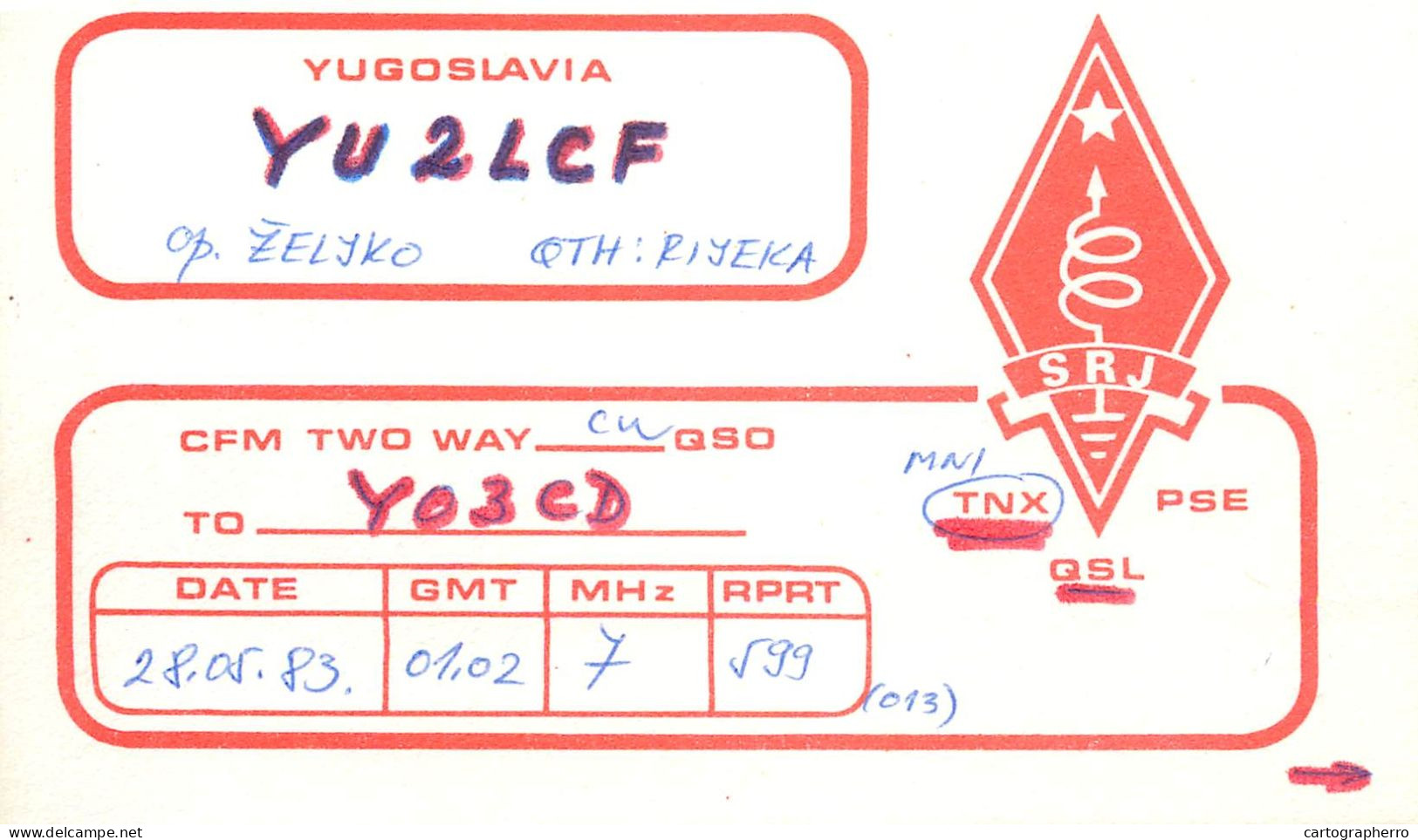 QSL Card Yugoslavia Amateur Radio Station YU2LCF Y03CD 1983 Zelikz - Radio Amateur