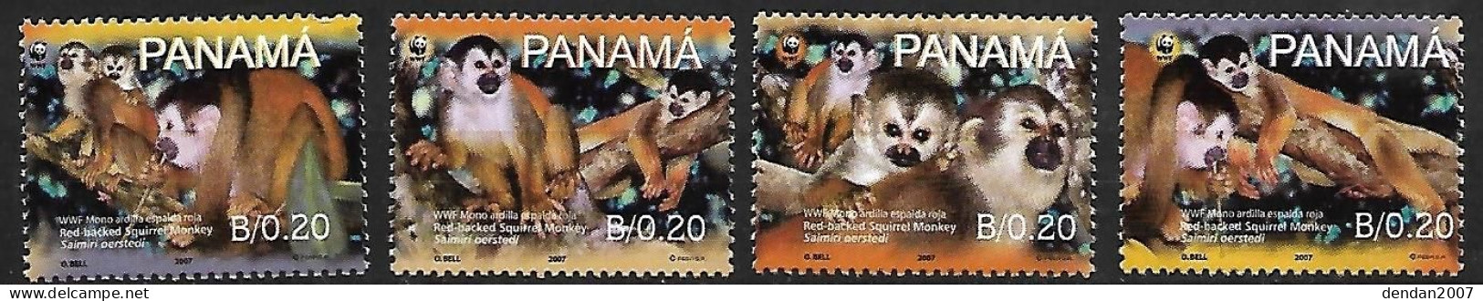 Panama MNH ** 2007 : Complete Set 4/4 : Red-backed Squirrel Monkey - Saimira Oerstedi - Singes