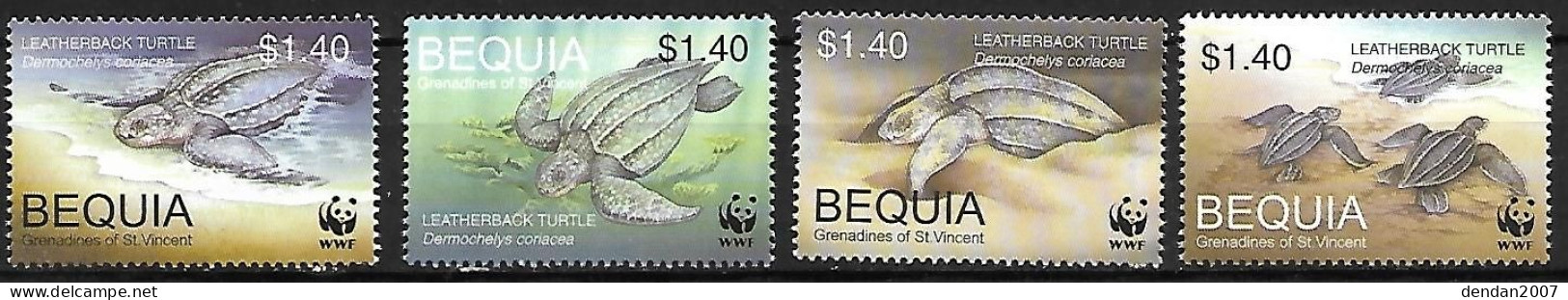 Bequia - MNH ** 2001 Complete Set 4/4 : Leatherback Turtle - Dermochelys Coriacea - Tortues