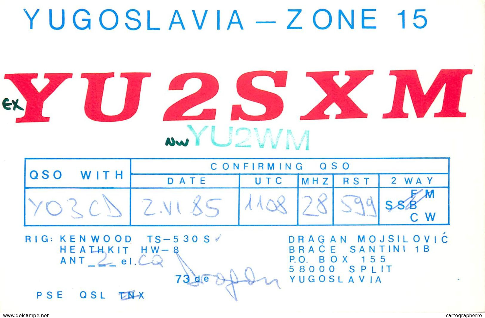 QSL Card Yugoslavia Amateur Radio Station YU2SXM Y03CD Dragan - Radio Amateur