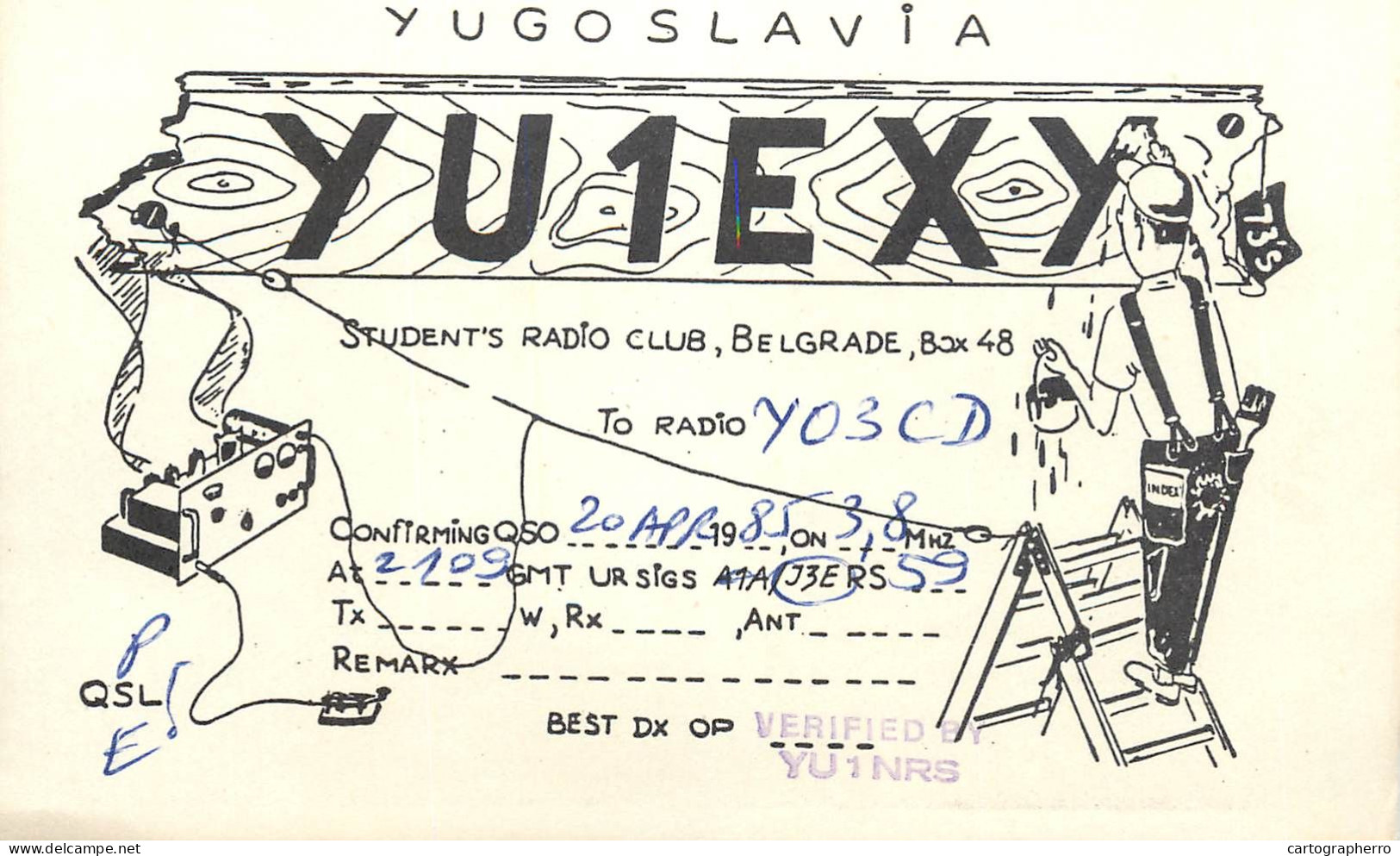 QSL Card Yugoslavia Amateur Radio Station YU1EXY Y03CD 1985 - Radio Amateur