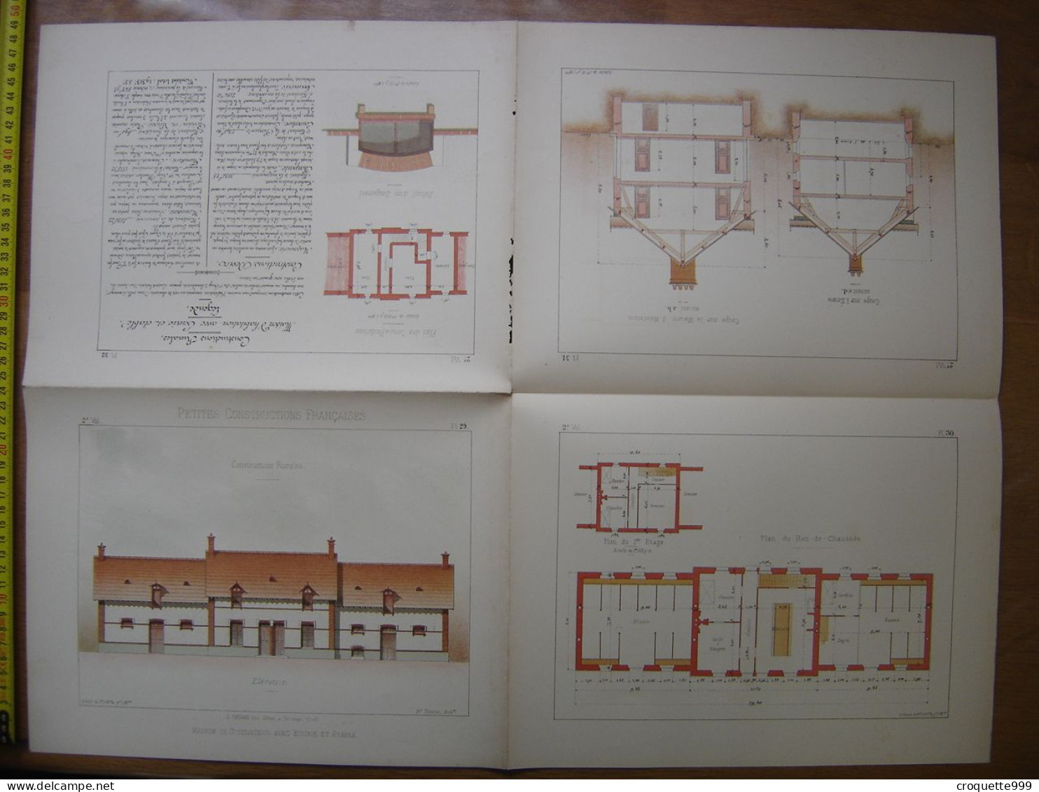 XXe Planche PETITES CONSTRUCTIONS FRANCAISES Maison Cultivateur Ecurie Thezard - Architecture