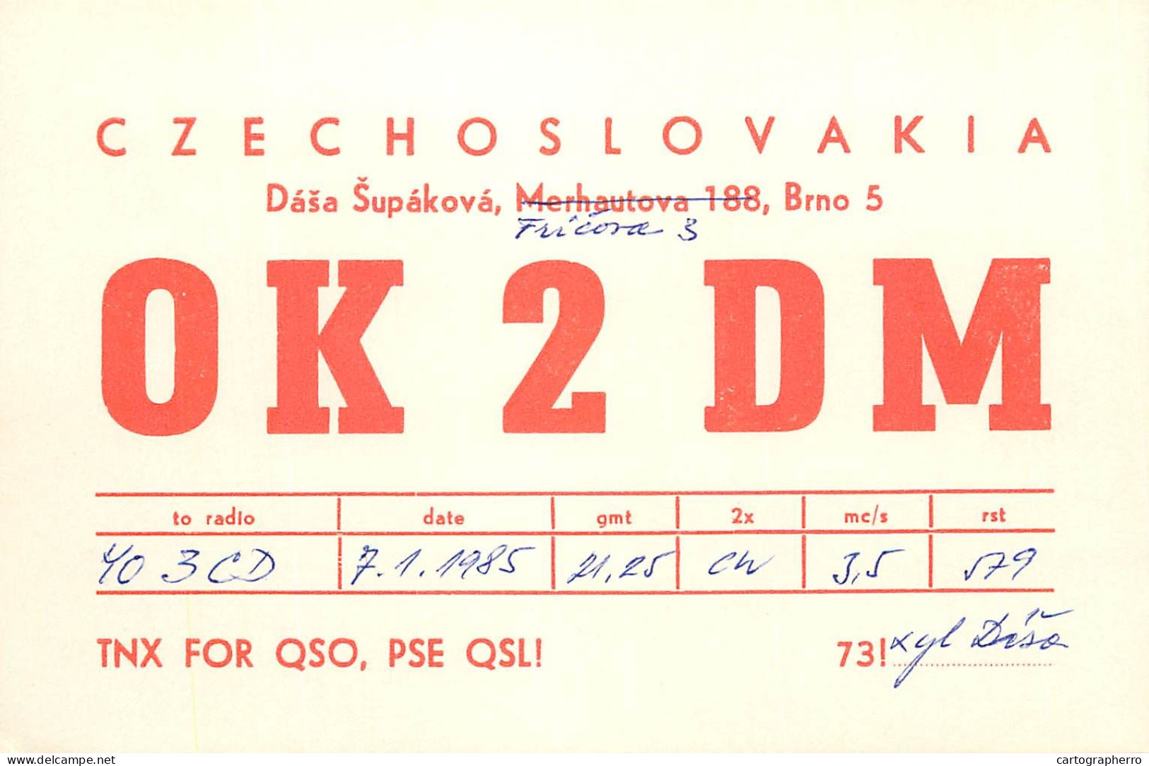 QSL Card Czechoslovakia Radio Amateur Station OK2DM Y03CD 1985 Deso - Radio Amateur