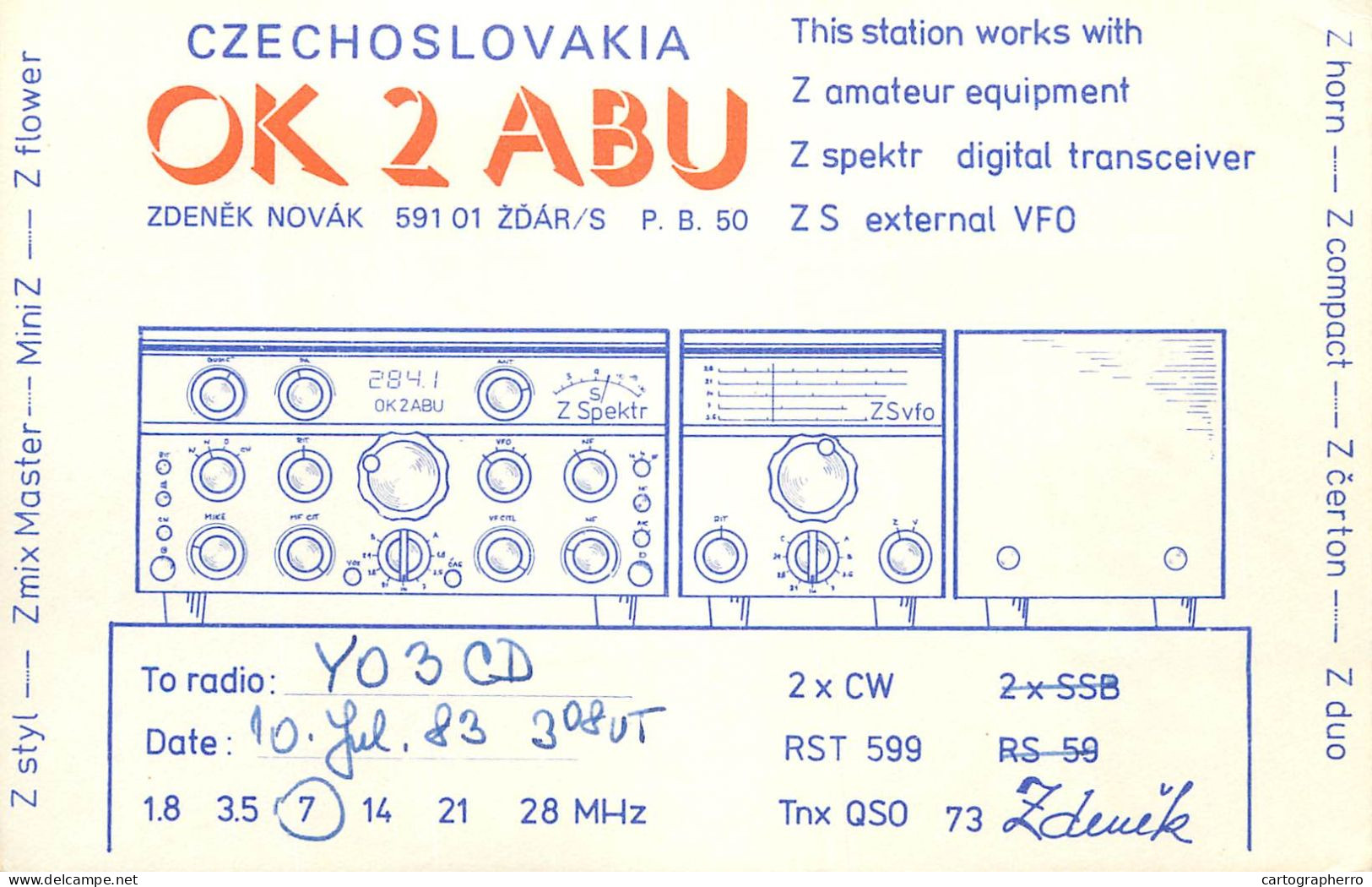 QSL Card Czechoslovakia Radio Amateur Station OK2ABU Y03CD 1983 Zdenek - Radio Amateur