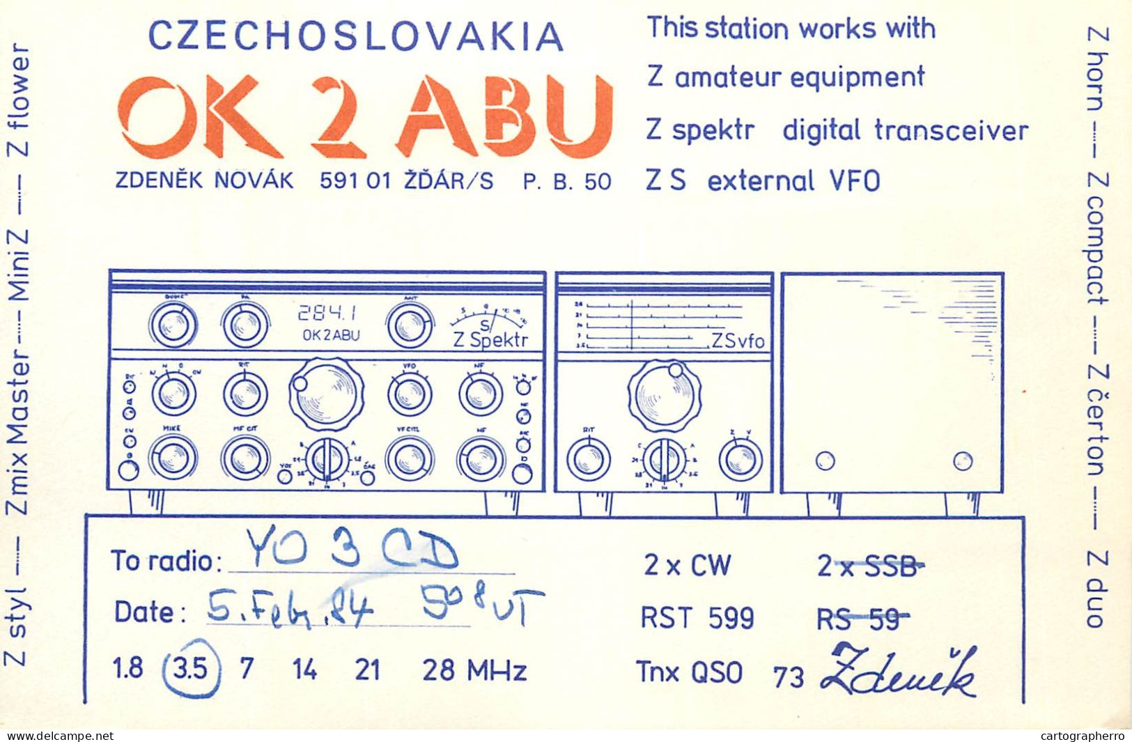 QSL Card Czechoslovakia Radio Amateur Station OK2ABU Y03CD 1983 Zdenek - Radio Amateur