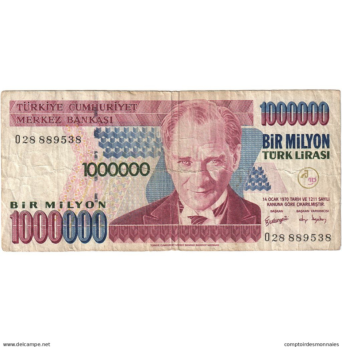 Turquie, 1000000 Lira, 1970-10-14, TTB - Turkey