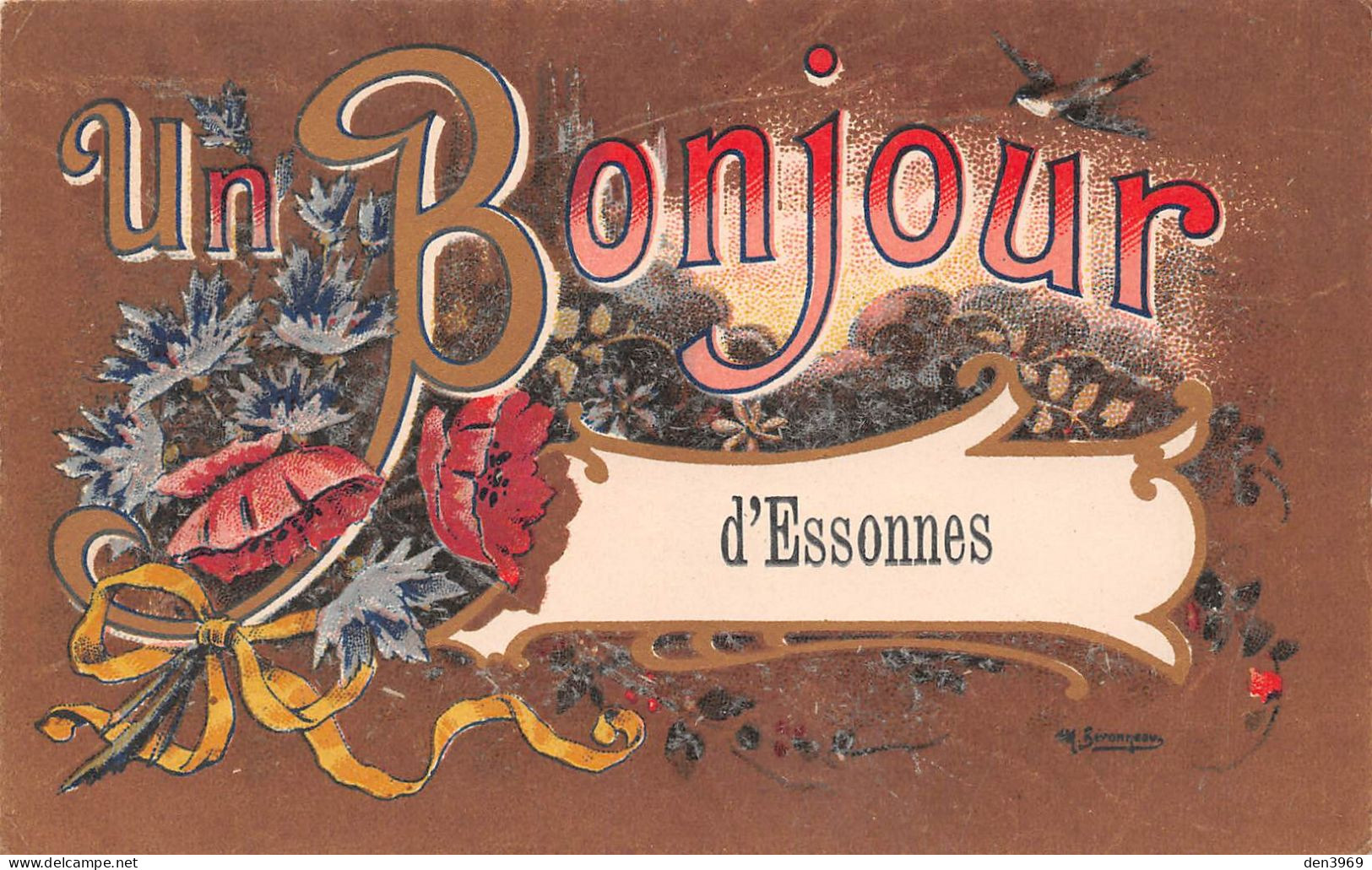 Un Bonjour D'ESSONNES (Essonne) - Ecrit 1914 (2 Scans) - Essonnes