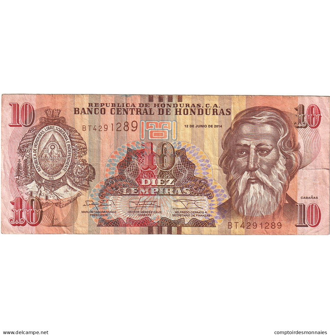 Billet, Honduras, 10 Lempiras, 2014, 2014-06-12, KM:86e, TTB - Honduras