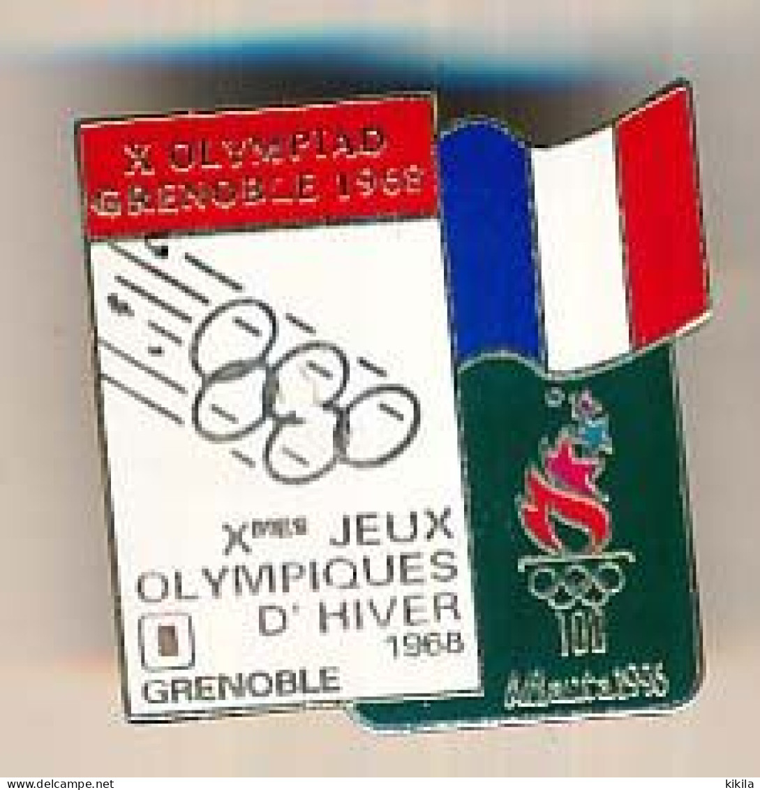 Pin's 32 X 32 Mm  X° Jeux Olympiques D'Hiver De Grenoble 1968 émis à L'occasion Des Jeux Olympiques D'Atlanta 1996 - Jeux Olympiques