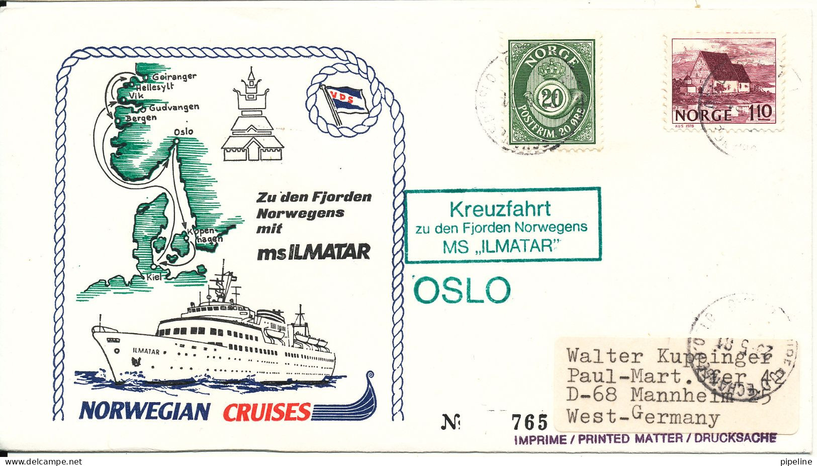 Norway Ship Cover M/S Ilmatar Norwegian Cruses Bureau Decharged Oslo 28-5-1981 Sent To Germany - Briefe U. Dokumente