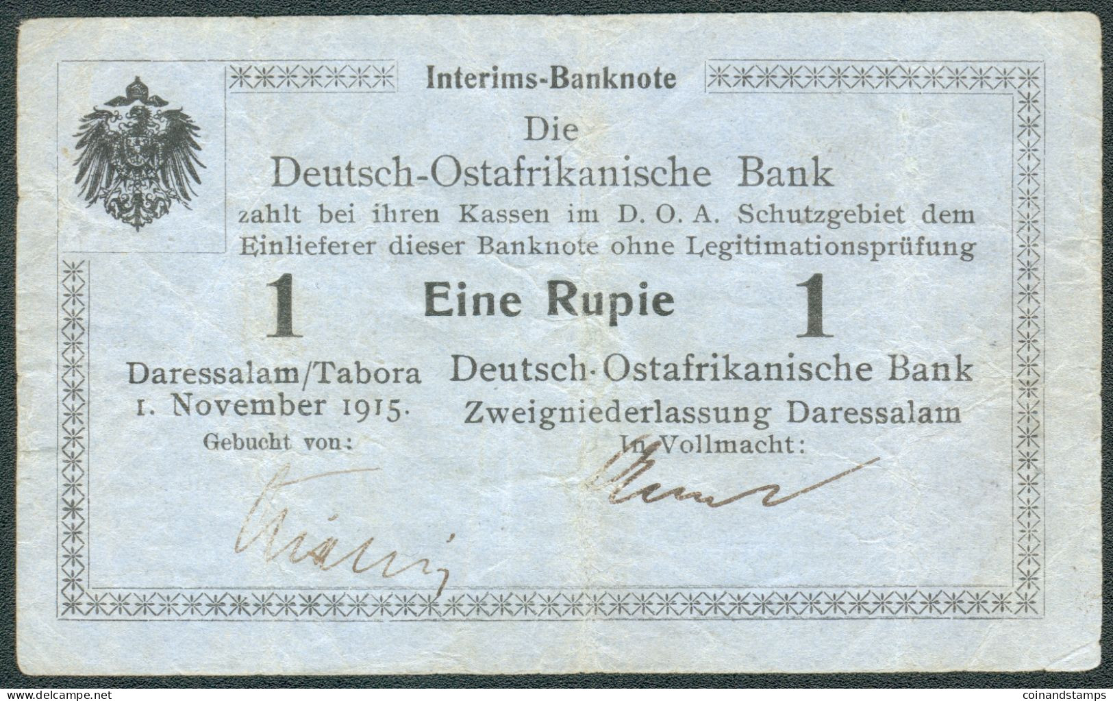 German East Africa 1 Rupie 1. Nov. 1915 Rosenberg Nr.914a RARITÄT, III - Deutsch-Ostafrikanische Bank