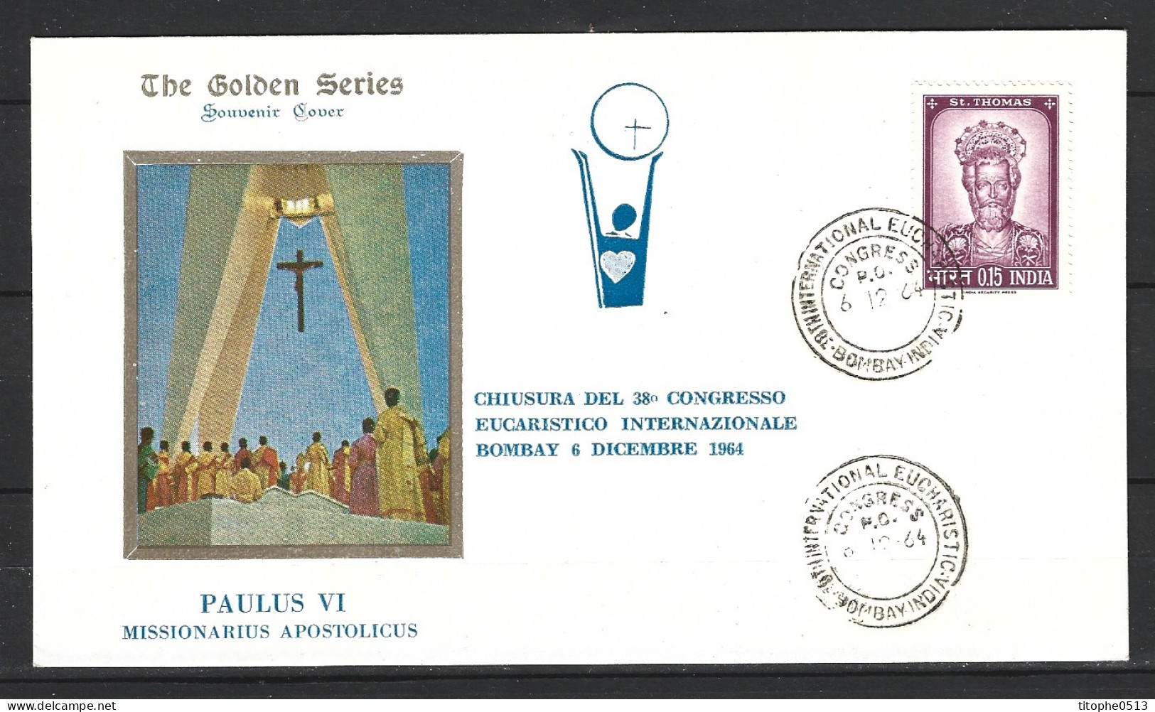 INDE. N°180 Sur Enveloppe Commémorative De 1964. Pape Paul VI/Congrès Eucharistique à Bombay. - Papas