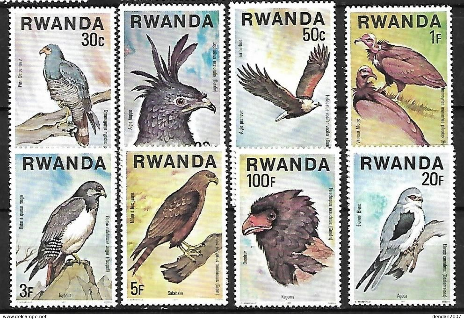 Rwanda - MNH ** 1977 - Complete Set 8/8 : Birds Of Prey - Águilas & Aves De Presa